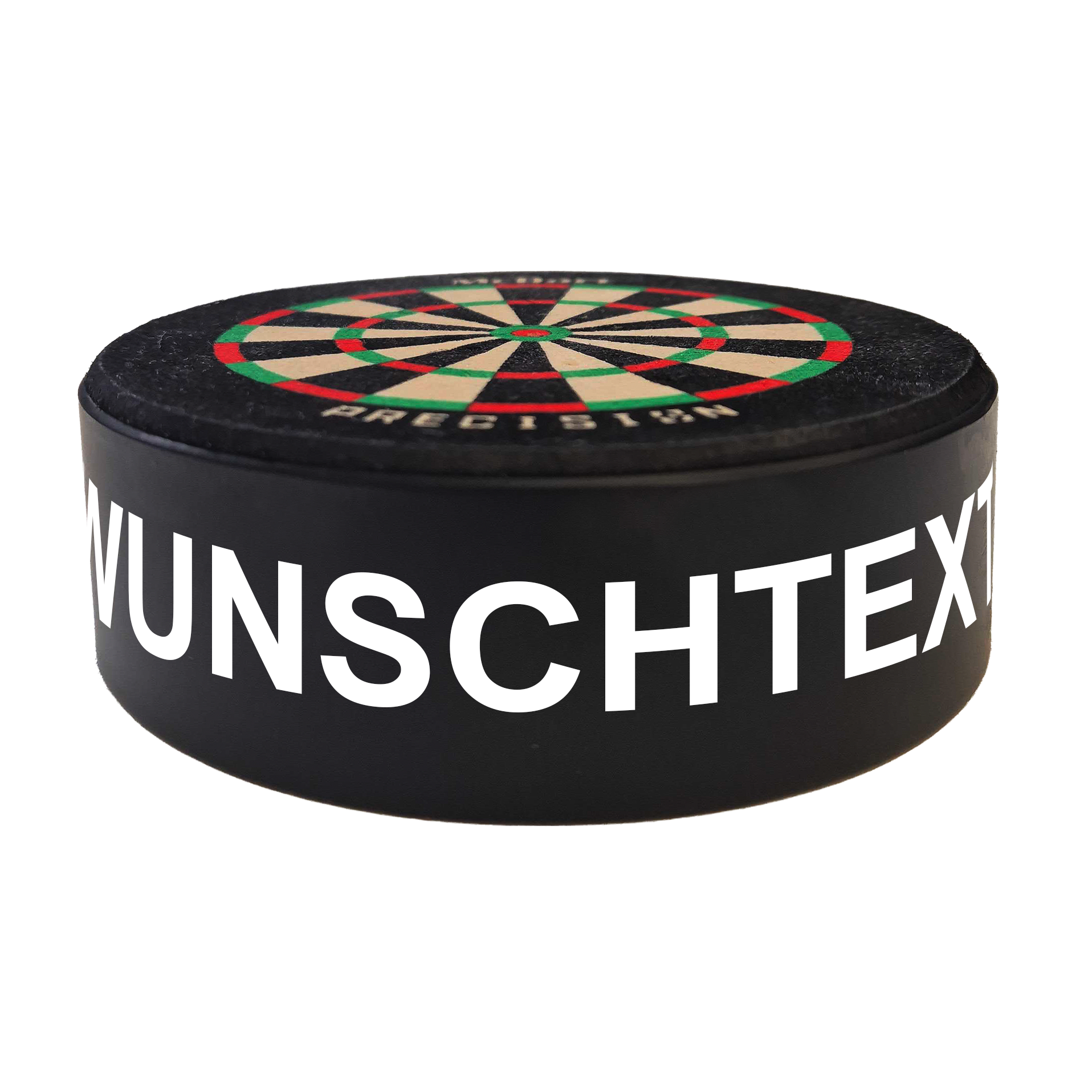 McDart Precision mini-dartbord met aangepaste tekst Dieses Bild zeigt ein Produktbild mit dem Dateinamen 765_McDart_Mini_Precision_Dartboard_Darthalter_2_Arial. Das genaue Produkt ist nicht angegeben.
