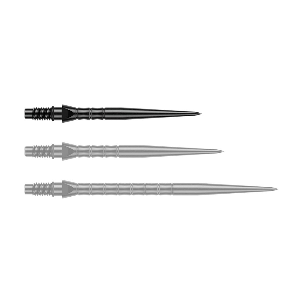 Winmau Switch Point Wave stalen dartpunten - zwart Zu sehen sind schwarze Steeldartspitzen mit einer Länge von 26 mm. Diese Spitzen eignen sich für das Dartspiel mit Steeldarts.