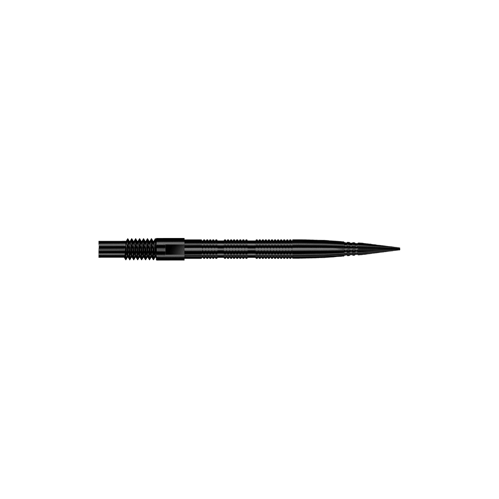 Harrows Quick Point Micro Ridge Dart Tips - Zwart Abgebildet sind schwarze Dartspitzen mit feiner Rillenstruktur. Die Spitzen eignen sich zum Ersatz oder Wechsel bei Dartpfeilen.