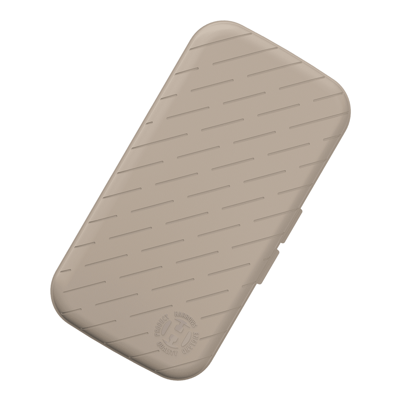 Harrows Slimcase Dart Case Die Abbildung zeigt ein schlankes Dart-Etui in steingrauer Farbe. Die Oberfläche ist mit schrägen Linien und einem geprägten Logo verziert.
