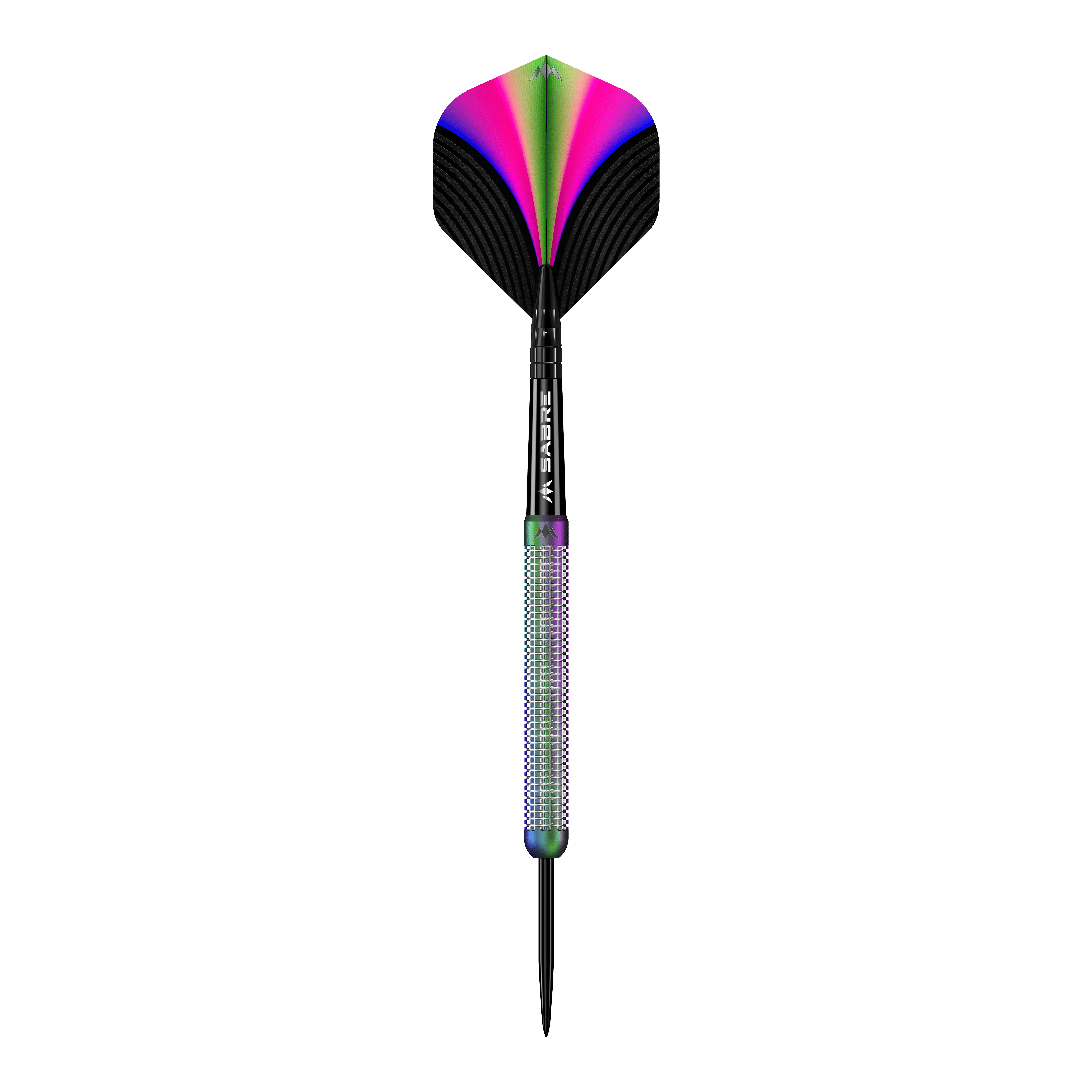 Mission Aurora Coral PVD stalen darts - 23g Das Bild zeigt den Mission Aurora Coral PVD Steeldart mit einem Gewicht von 23g. Der Dartpfeil hat bunte, schillernde Farben und ein modernes Design.