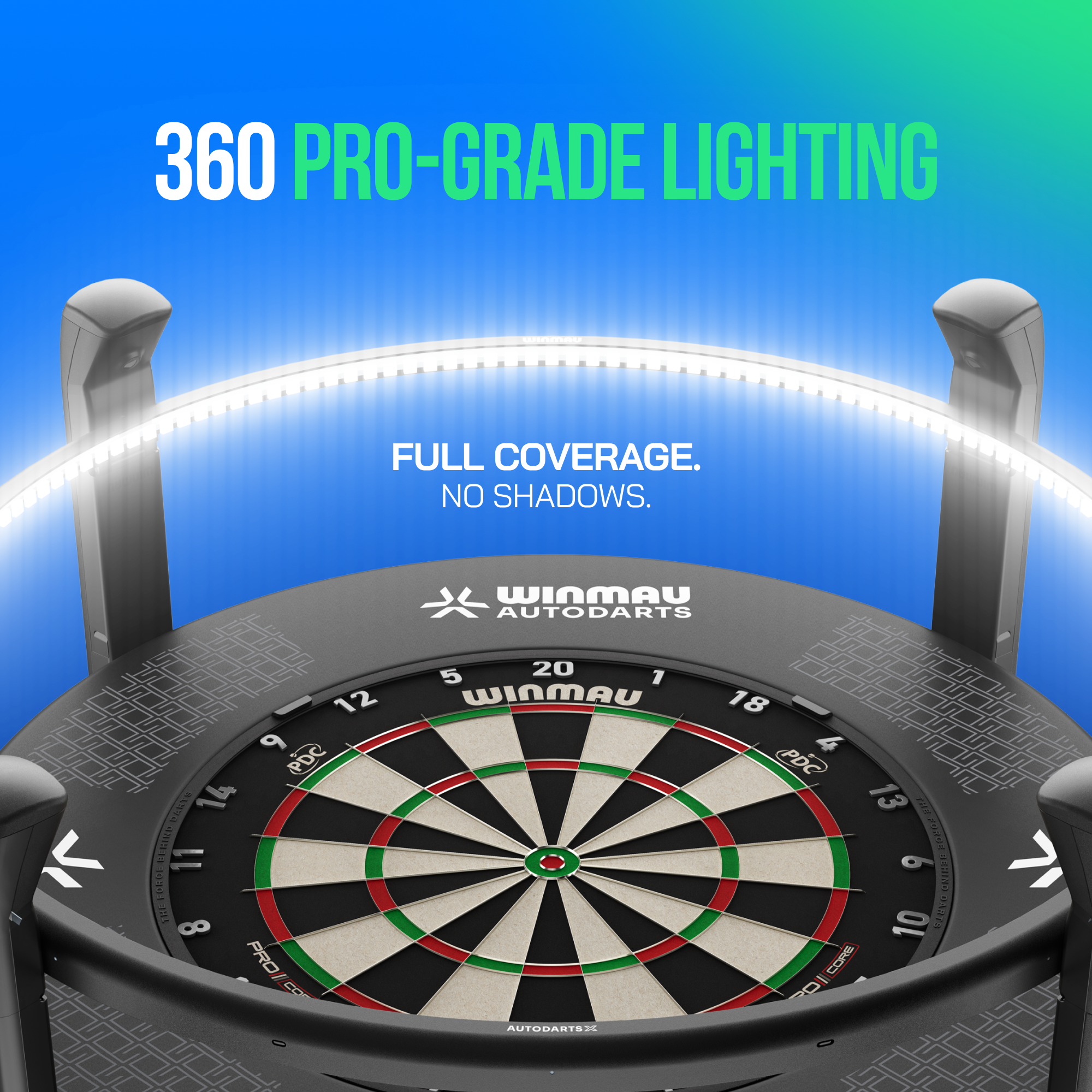 Winmau Autodarts X automatisch scoresysteem Zu sehen ist das Winmau Autodarts X Autoscoring-System. Es dient der automatischen Auswertung beim Darts-Spiel.