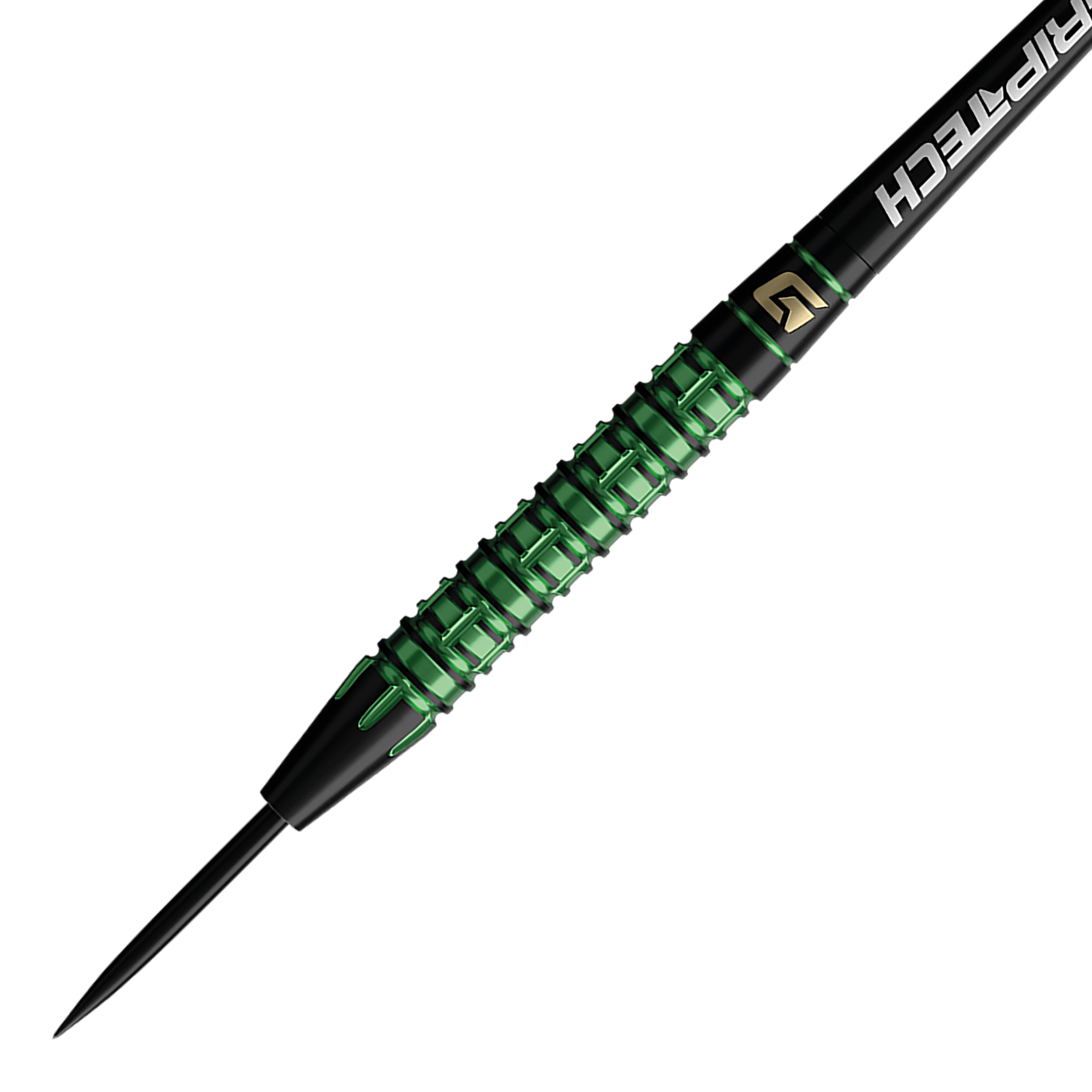 GOAT Athlete groene wolfraamstalen dartpijlen Zu sehen sind die GOAT Athlete Green Tungsten Steeldarts. Das Foto präsentiert die Darts aus einer anderen Perspektive.