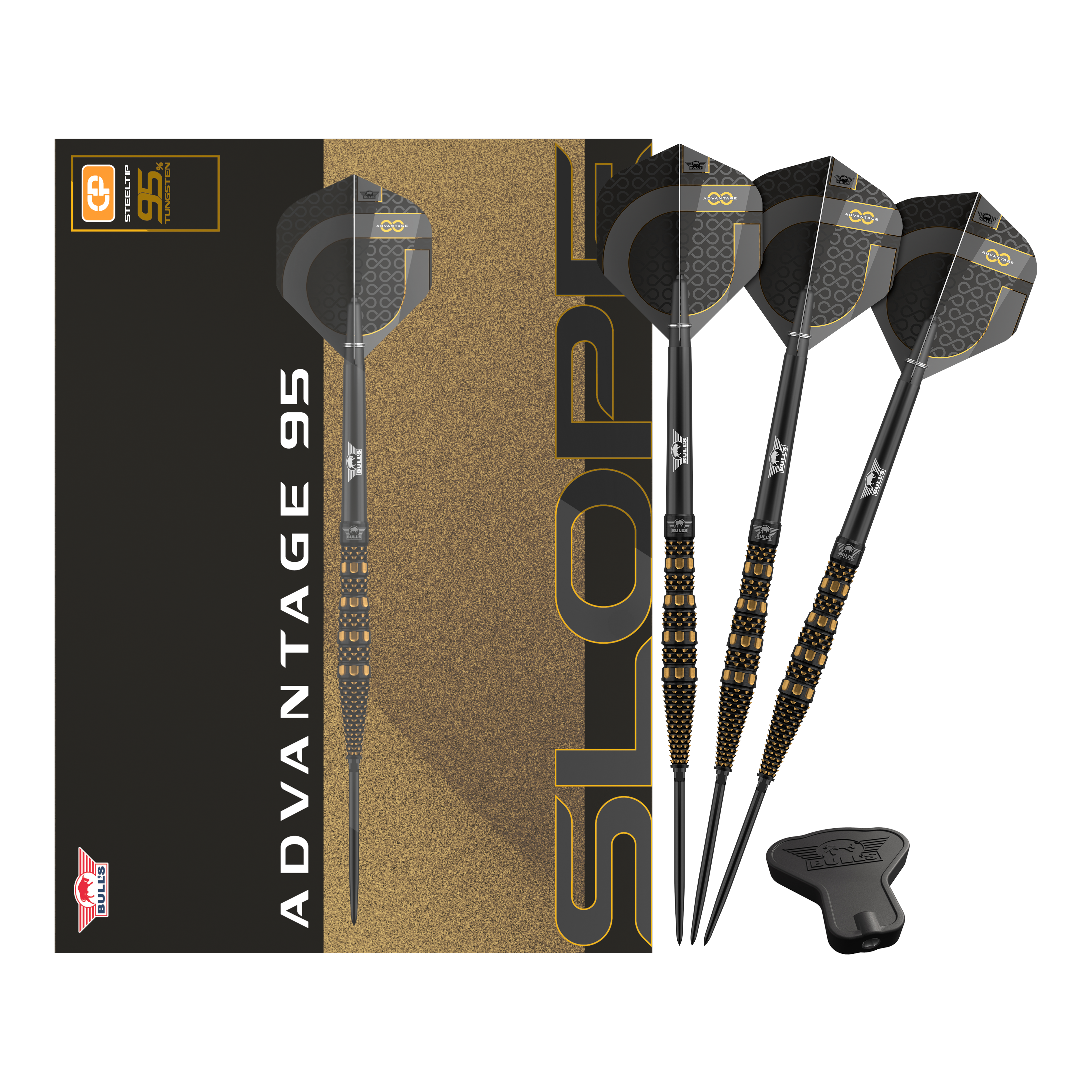 Bulls NL Advantage 95 Slope Convertible Point stalen dartpijlen Abgebildet werden Bulls NL Advantage 95 Slope Convertible Point Steeldarts. Verschiedene Perspektiven sind zu sehen.