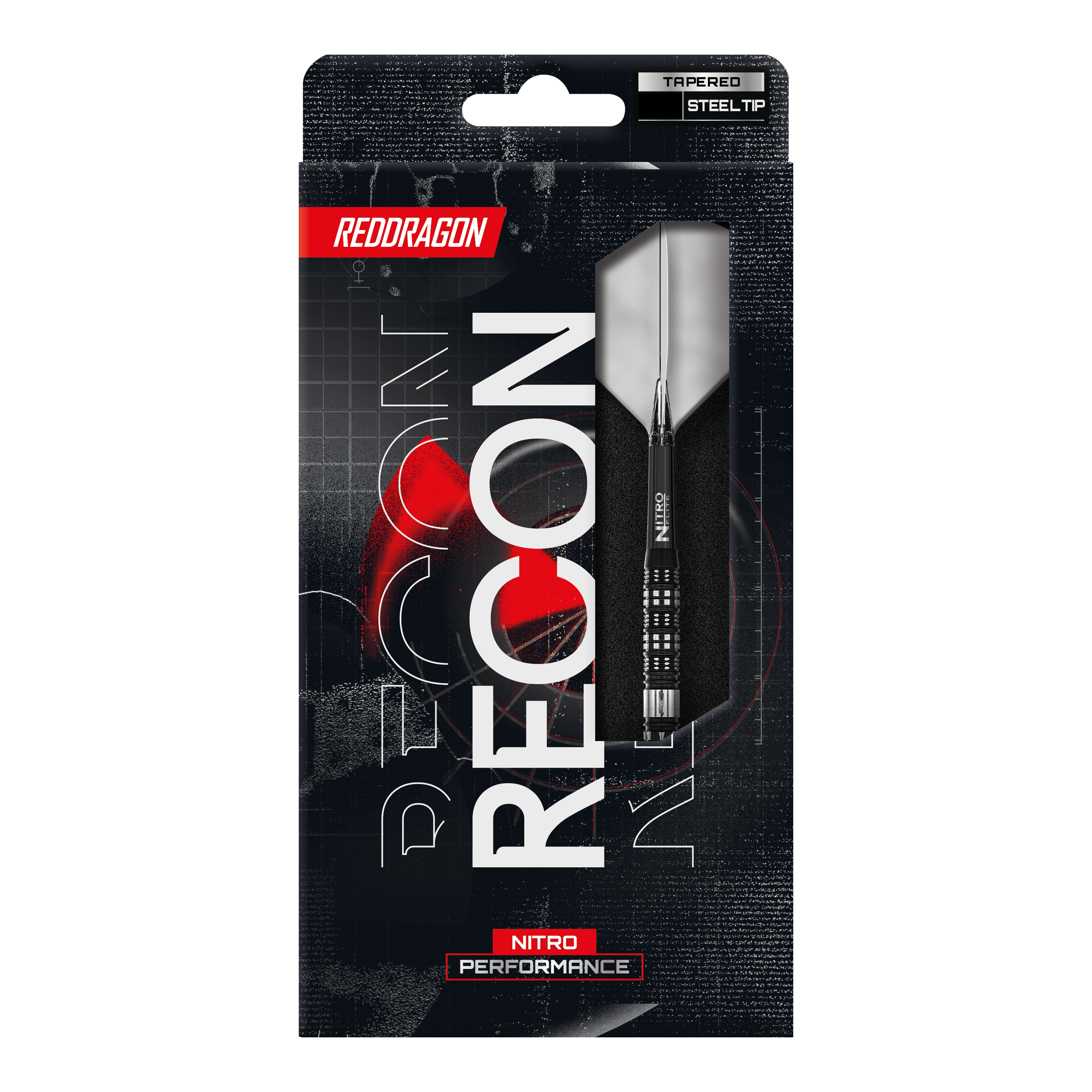 Red Dragon Recon taps toelopende stalen dartpijlen Red Dragon Recon Tapered Steeldarts. Hier sieht man das Design der konisch zulaufenden Steeldarts.
