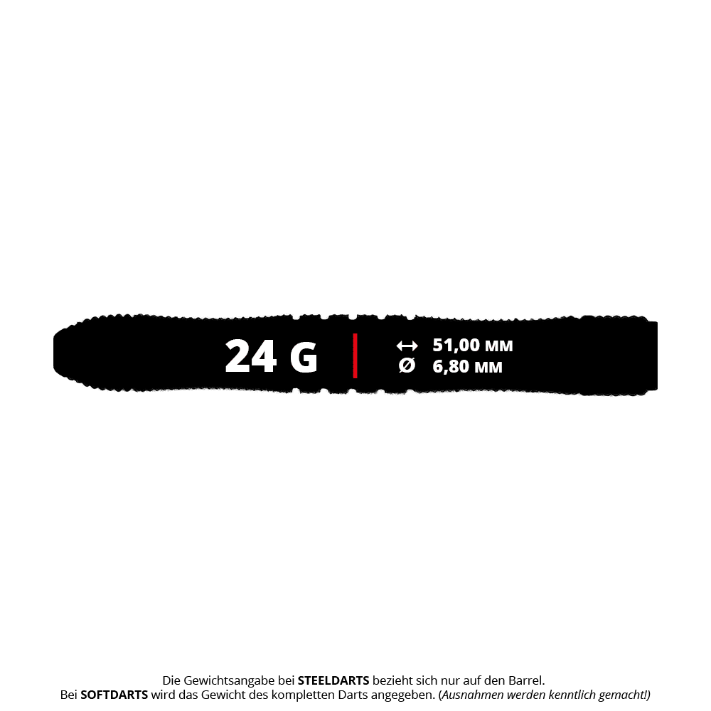 Abgebildet sind McDart Black Ring Steeldart-Barrels mit 24g Gewicht. Die Dart-Barrels haben eine schwarze Ringstruktur für besseren Halt.