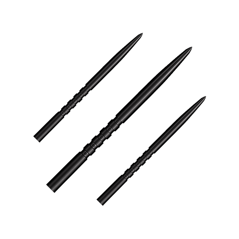 Shot Grip Point stalen dartpunten - Zwart Ein Bild zeigt ein Produkt mit dem Namen SM3823_Shot_Grip_Point_Steeldartspitzen_Schwarz_45mm_1Set. Das Produkt ist vermutlich ein Set von schwarzen Dartspitzen.