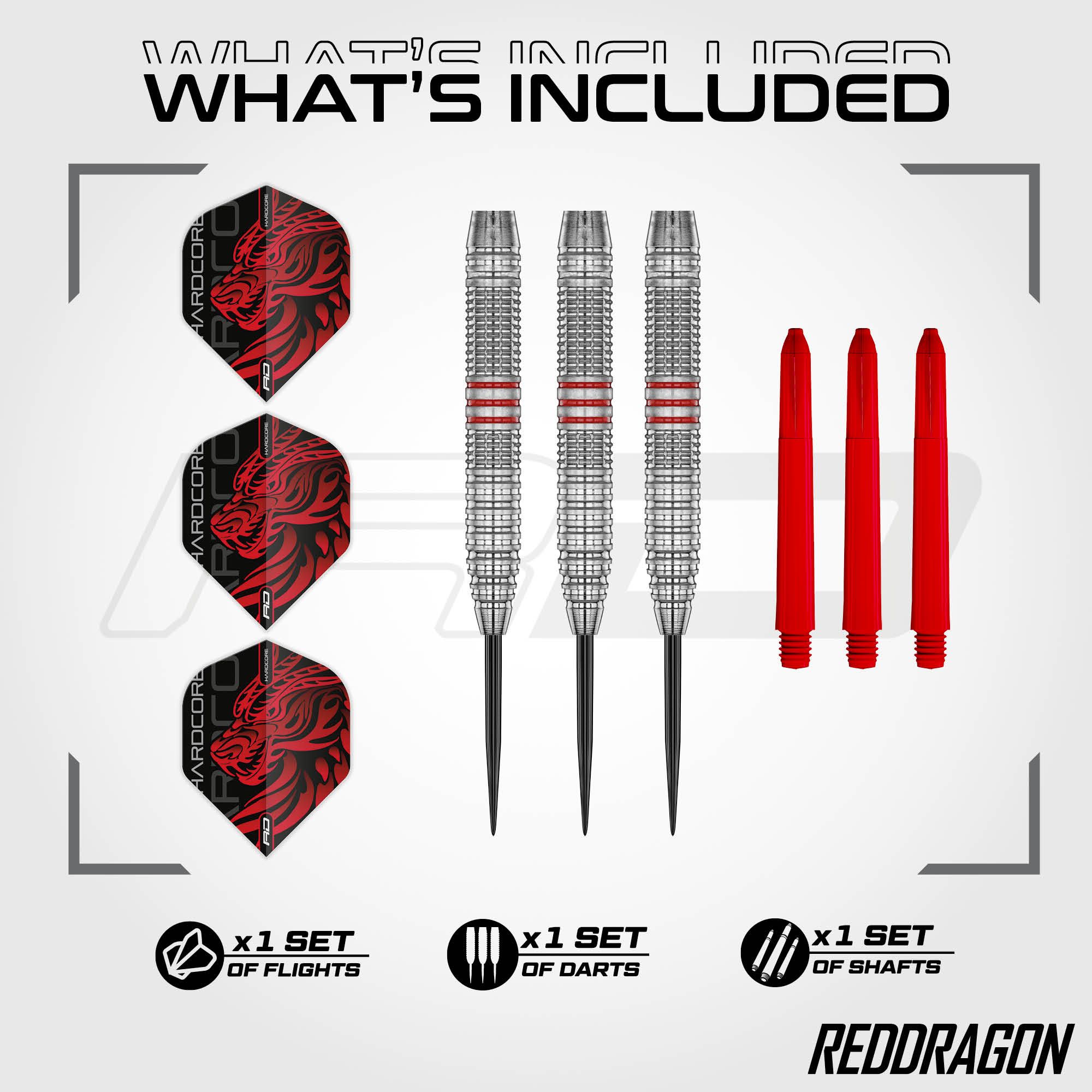 Red Dragon Jonny Clayton messing stalen dartpijlen - 21 g Dieses Bild zeigt die Red Dragon Jonny Clayton Brass Steeldarts - 21 g. Die Darts bestehen aus Messing und wiegen 21 Gramm.