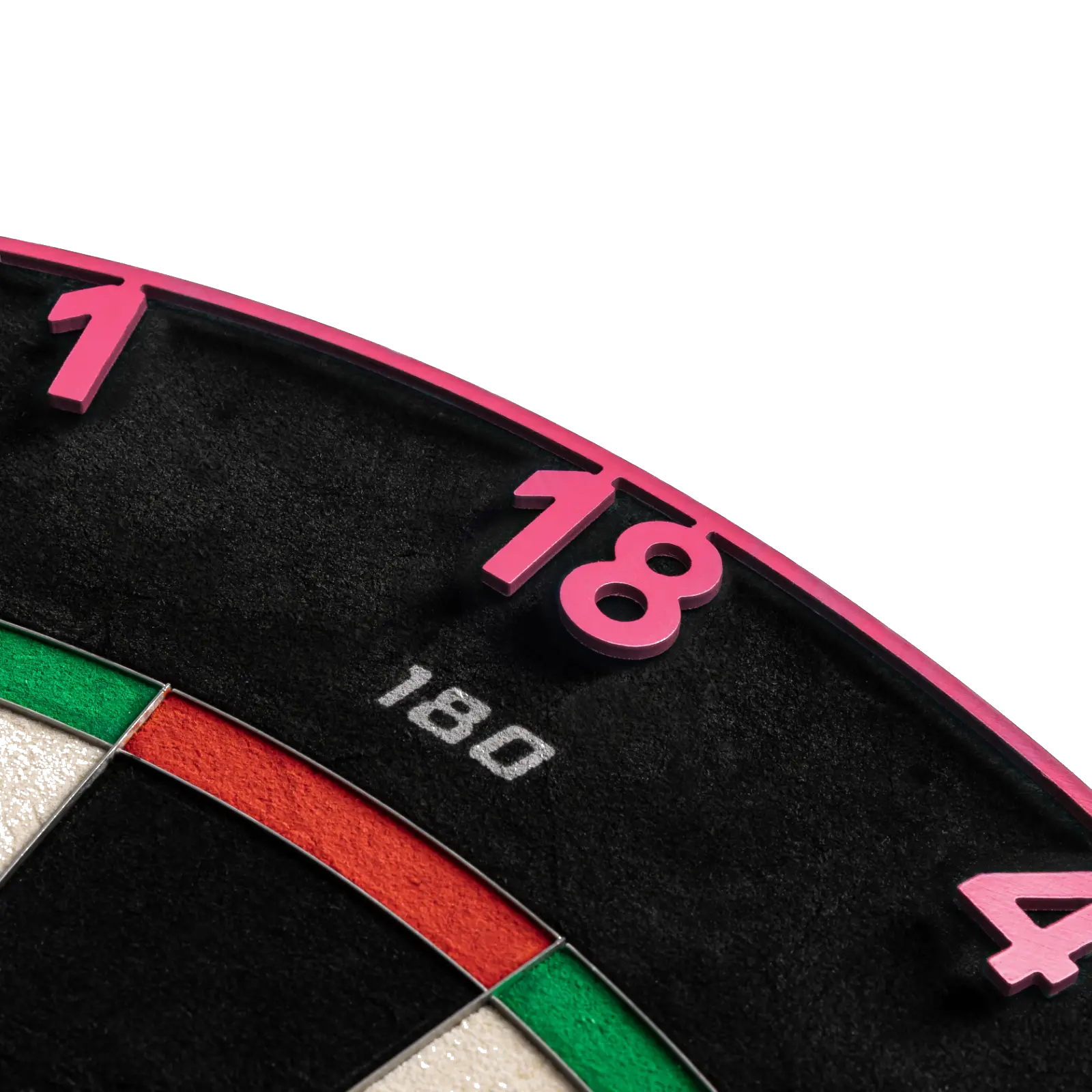 Gezeigt wird das Precise 180 Endorphine Steeldartboard mit Nummernring in Cyber Pink. Das Dartboard ist ideal für Turniere oder den Heimgebrauch.