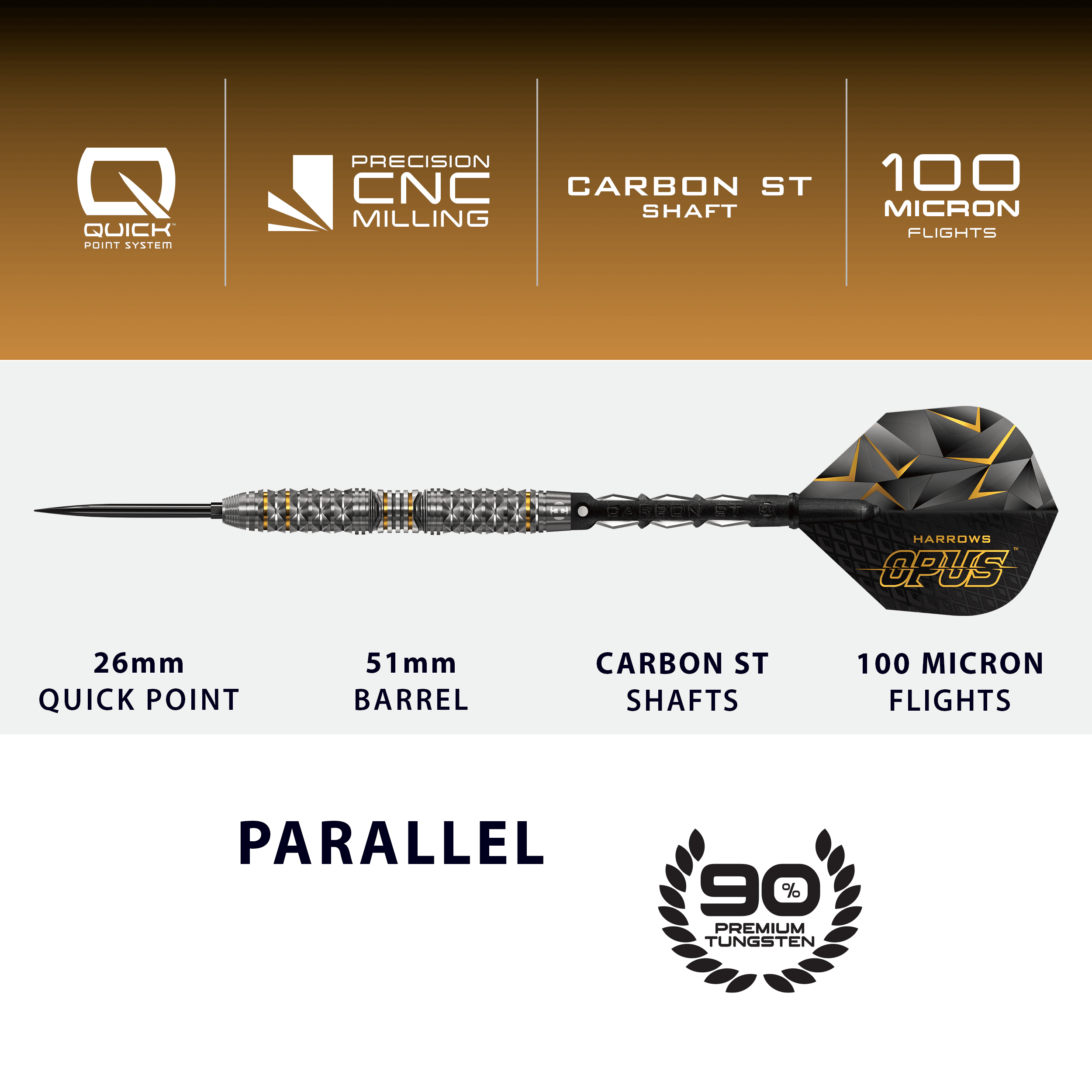 Harrow's Opus Quick Point stalen dartpijlen Das Bild präsentiert die Harrows Opus Quick Point Steeldarts - 23g. Sie zeichnen sich durch ihre hochwertige Verarbeitung aus.
