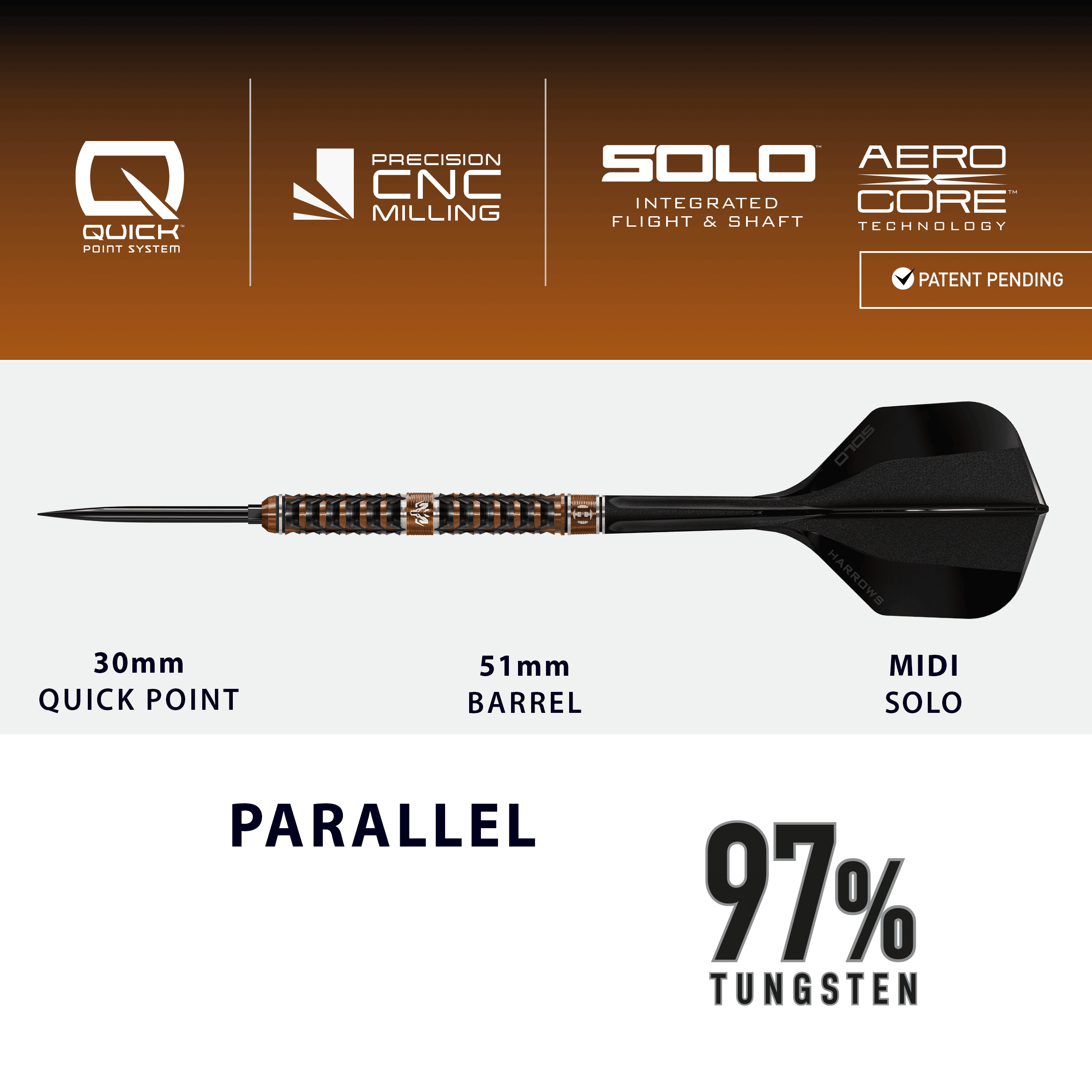 Harrows Tungsten Trinity Quick Point stalen dartpijlen Gezeigt werden die Harrows Wolfram Trinity Quick Point Steeldarts. Diese Darts zeichnen sich durch ihre hohe Präzision und Verarbeitung aus.