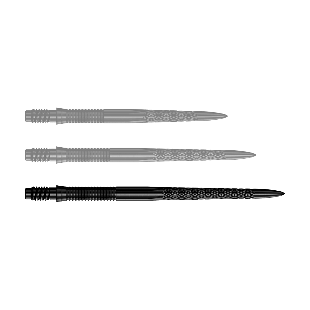 Mission R2.5 Rapid Point DSX dartpunten - Zwart Dartspitzen in Schwarz werden angezeigt. Die Abbildung zeigt die Mission R25 Rapid Point DSX Dartspitzen mit einer Länge von 40mm.