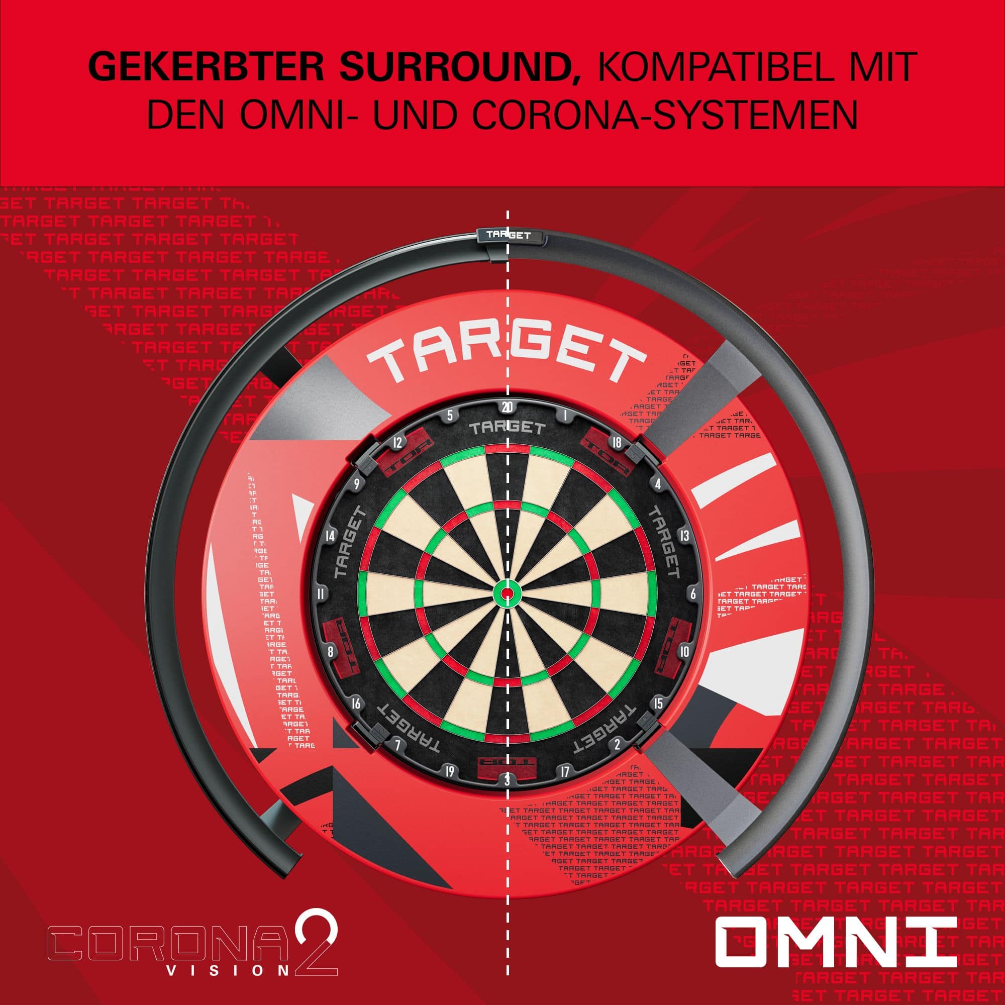 Dartbordomlijsting met inkepingen en patroon van Target Dartbordomlijsting met inkepingen en patroon van Target