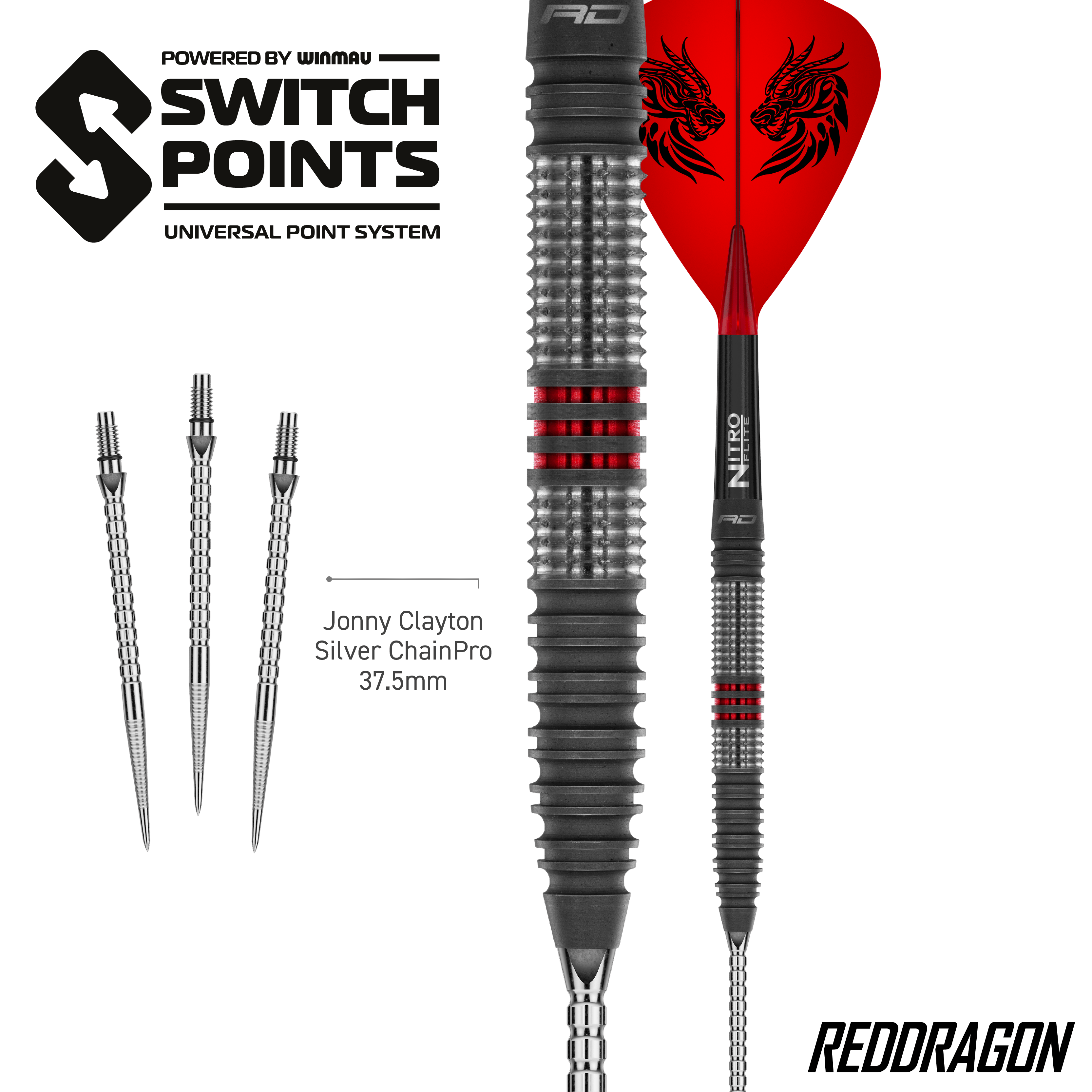 Red Dragon Jonny Clayton Hireath Switch Point stalen dartpijlen Abgebildet sind Red Dragon Jonny Clayton Hireath Switch Point Steeldarts. Diese Darts überzeugen durch ihre spezielle Form und hohe Qualität.