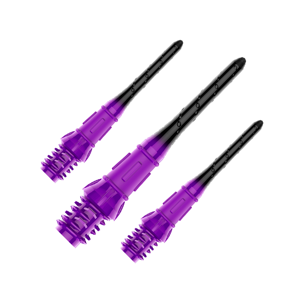 L-Style Premium Lippoint Gradiation Dart Tips (verpakking van 30) Zu sehen ist ein Set von L-Style Premium Lippoint Dartspitzen im 30er Pack in Schwarz und Lila. Die Dartspitzen sind speziell für Softdartspiele entwickelt.