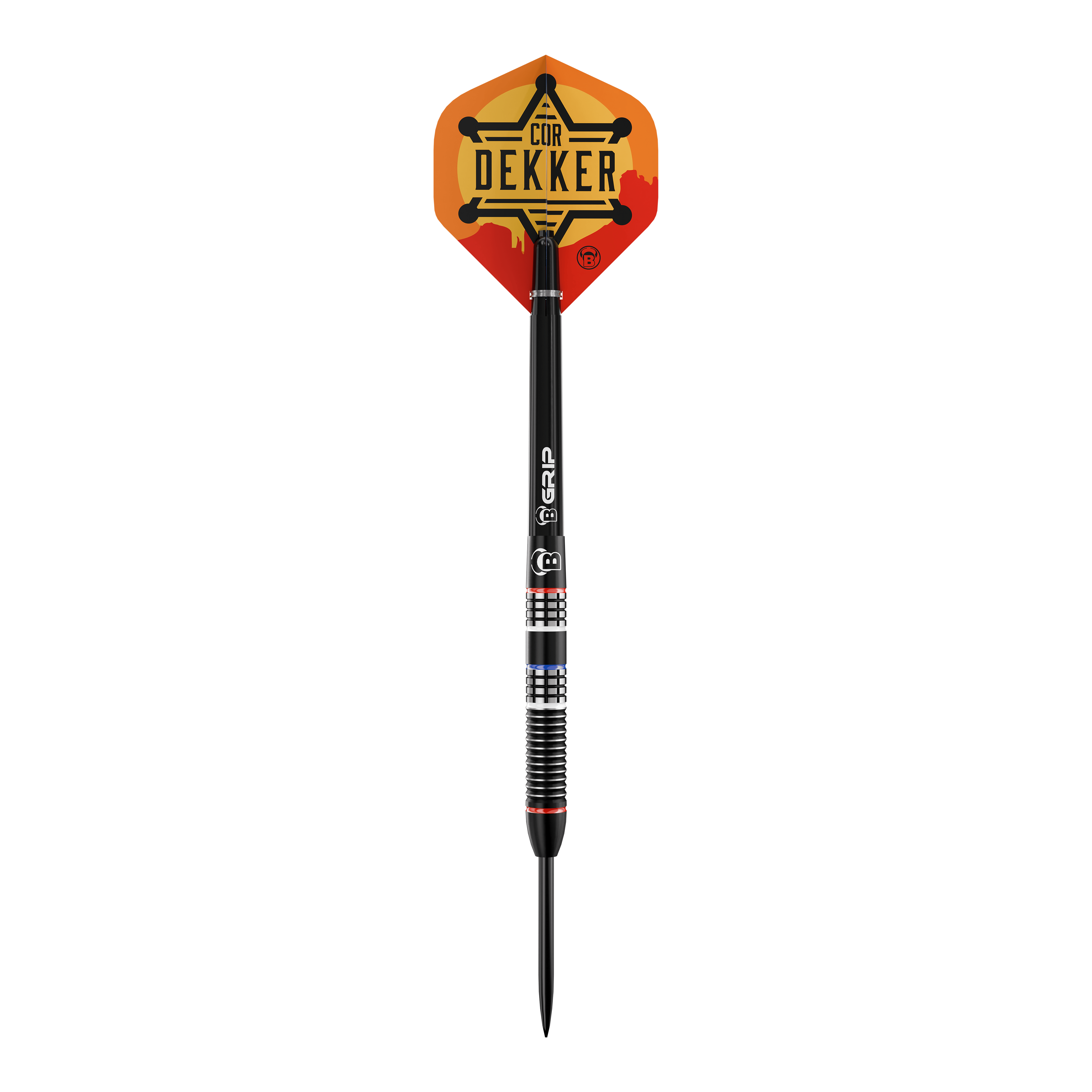Das Bild zeigt Bulls Cor Dekker The Sheriff Steeldarts, 23 Gramm schwer. Diese Steeldarts sind für ambitionierte Dartspieler konzipiert.