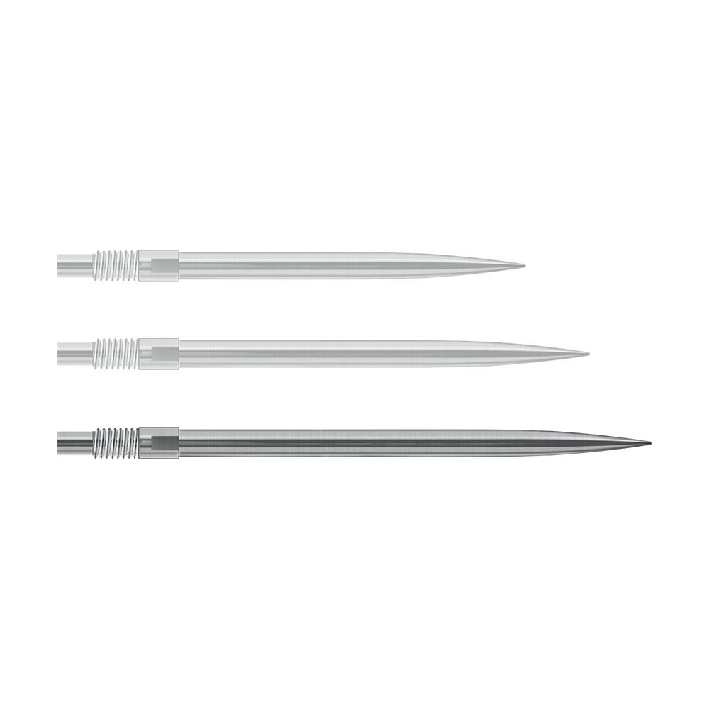 Harrows Quick Point Dartpunten - Zilver Abgebildet sind wahrscheinlich silberne Dartspitzen von Harrows mit einer Länge von 40mm. Die Datei heißt 'QP23950_Harrows_QuickPoint_Dartspitzen_Silber_40mm_1'.