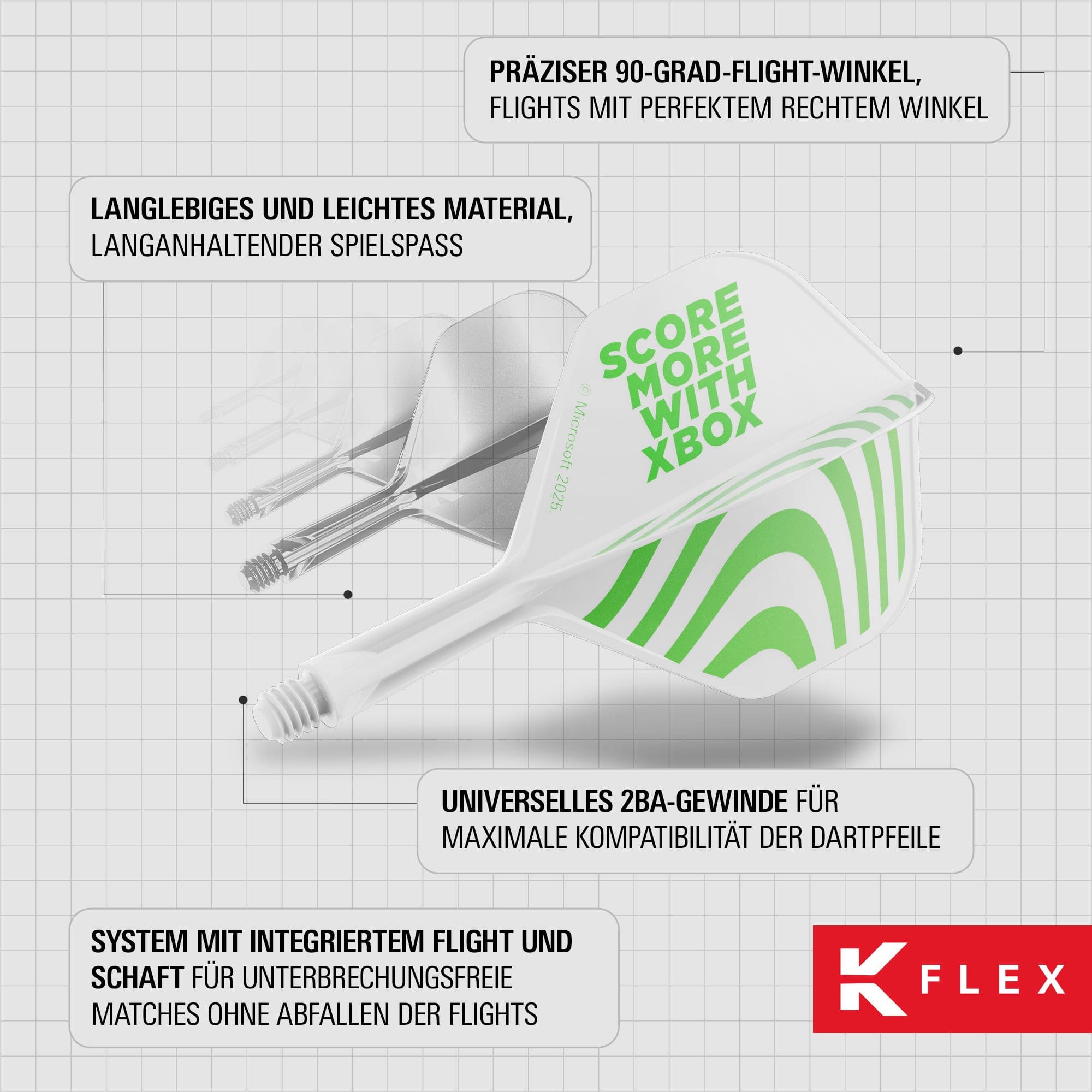 Target Xbox K-Flex No6 Flights - Wit Abgebildet sind die Target Xbox K-Flex No6 Flights - Weiß. Es handelt sich um weiße Dart-Flights in No6-Form von Target.
