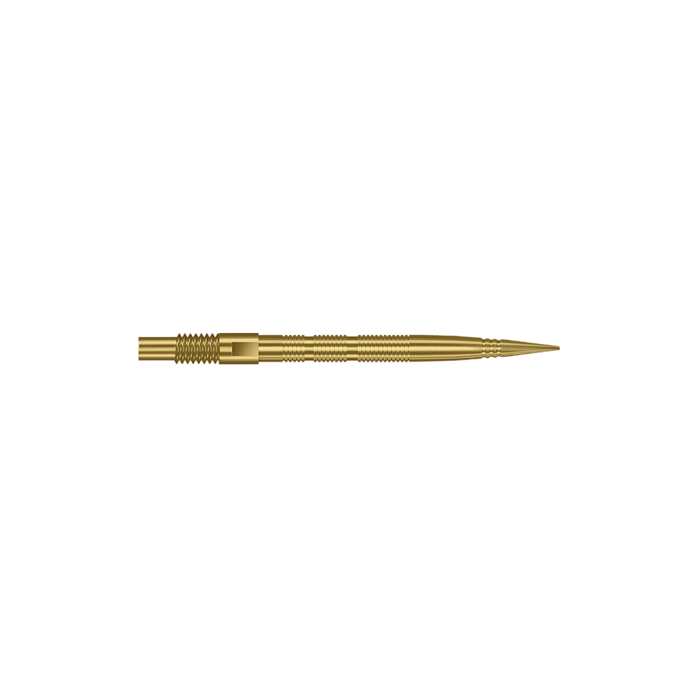 Harrows Quick Point Micro Ridge Dart Tips - Goud Das Bild zeigt goldene MicroRidge Dartspitzen in 26 mm Länge. Die Dartspitzen gehören wahrscheinlich zur Quick Point Serie von Harrows.