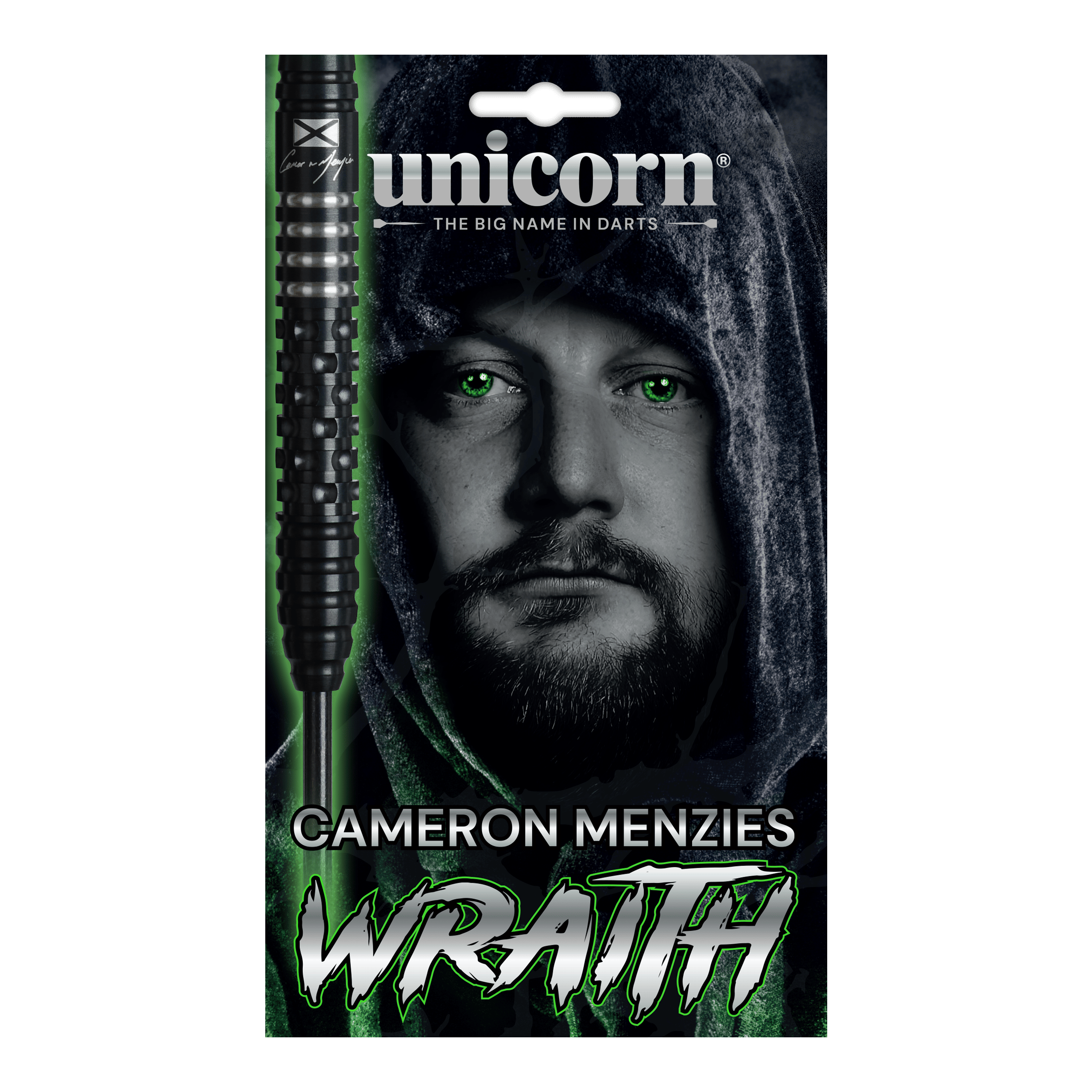 Das Bild zeigt die Unicorn Wraith Cameron Menzies Steeldarts mit 23 Gramm Gewicht. Sie eignen sich für den Einsatz im Steeldartbereich.