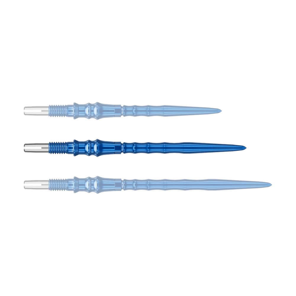 Target Japan Premium Swiss Point dartpunten - Blauw Das Foto zeigt eine einzelne, blaue Dartspitze. Diese Spitze misst 35 mm.