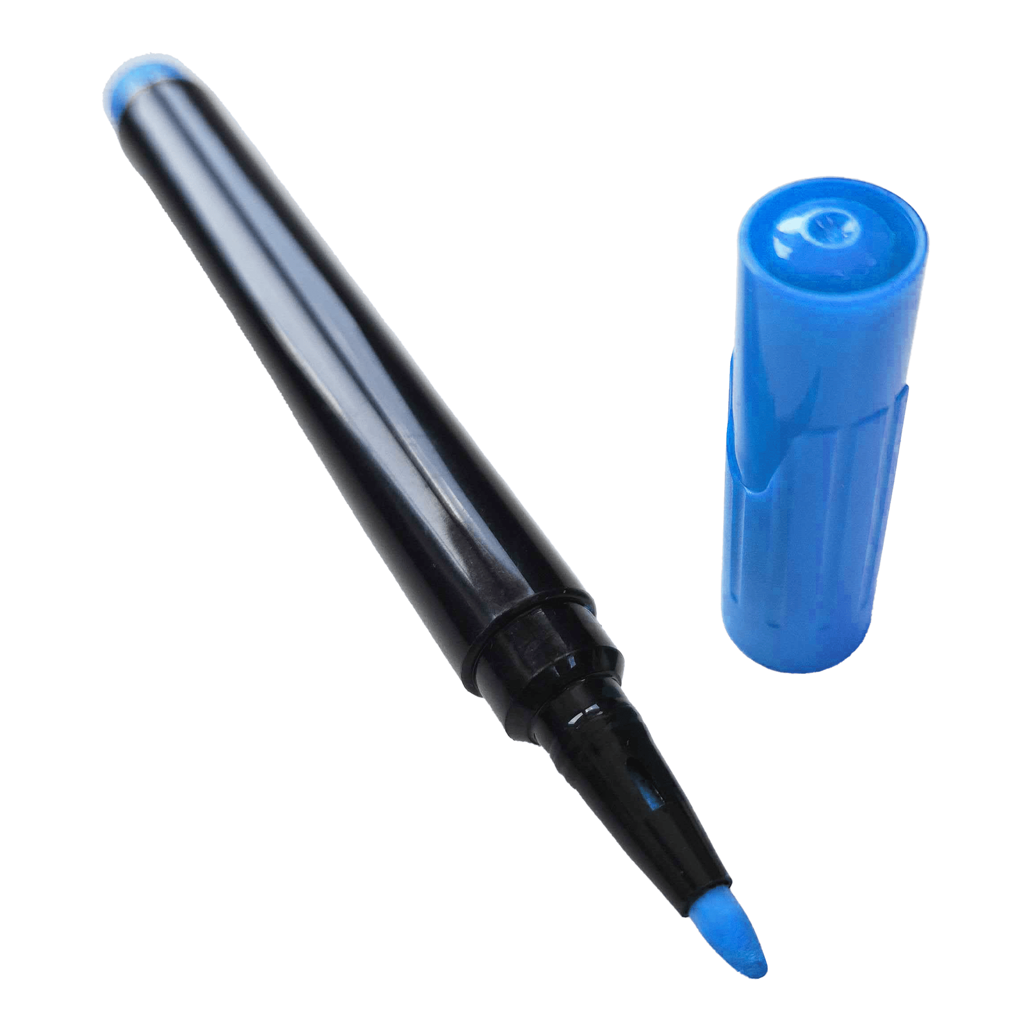 Bordmarker Auf dem Bild ist ein blauer Boardmarker mit abgenommener Kappe zu sehen. Die Spitze des Markers ist ebenfalls blau.