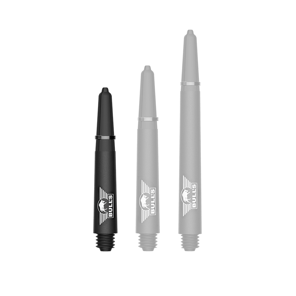 Ein Bild mit dem Dateinamen BU55340_BullsNL_Capo_Carbon_Shafts_Schwarz_Short_34mm_1. Zu sehen ist wahrscheinlich ein kurzer schwarzer Carbon-Shaft für Darts.