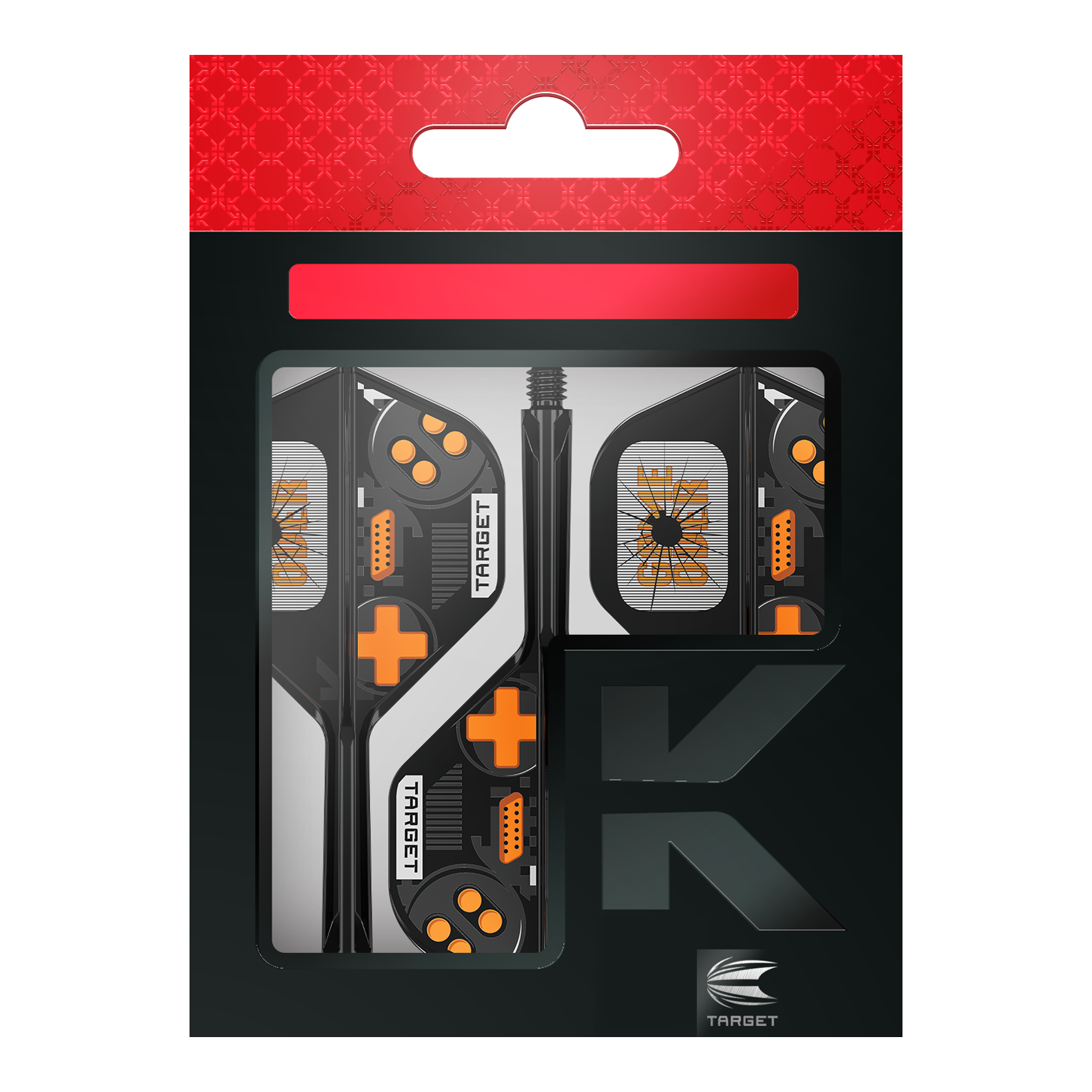 Zu sehen sind die Target K-Flex Game Over No2 Standard Flights. Sie werden als Zubehör für Dartpfeile verwendet.