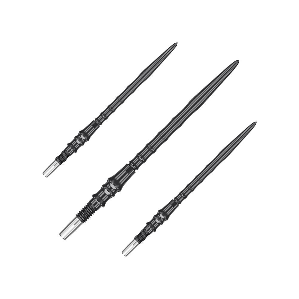 Target Japan Premium Swiss Point Steel Dartpunten - Zwart Das Bild zeigt ein Set von schwarzen Steeldartspitzen, SwissPoint, 40 mm von Target Japan Premium. Mehrere Spitzen sind nebeneinander angeordnet.