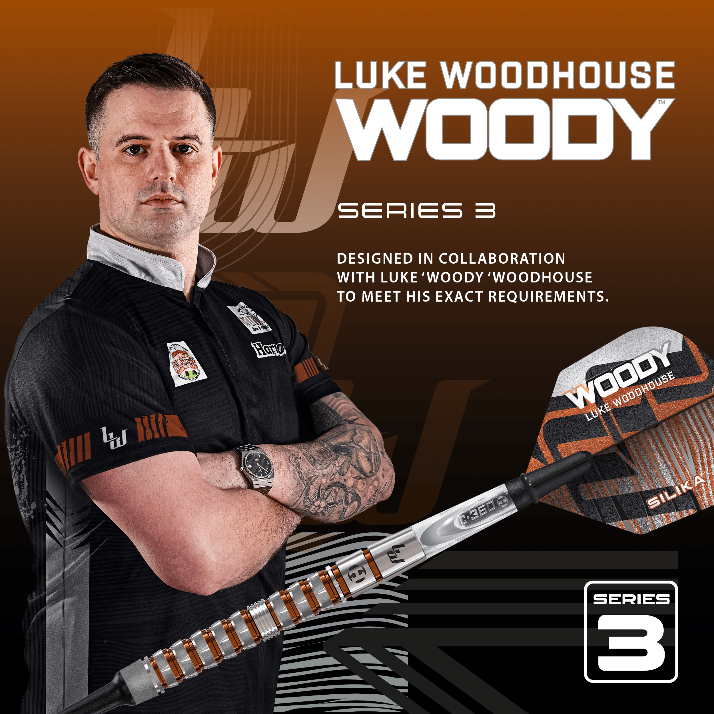 Harrow's Luke Woodhouse Series 3 Zachte Darts - 18g Harrows Luke Woodhouse Series 3 Softdarts - 18g ist auf dem Bild zu sehen. Diese Softdarts wiegen 18 Gramm.