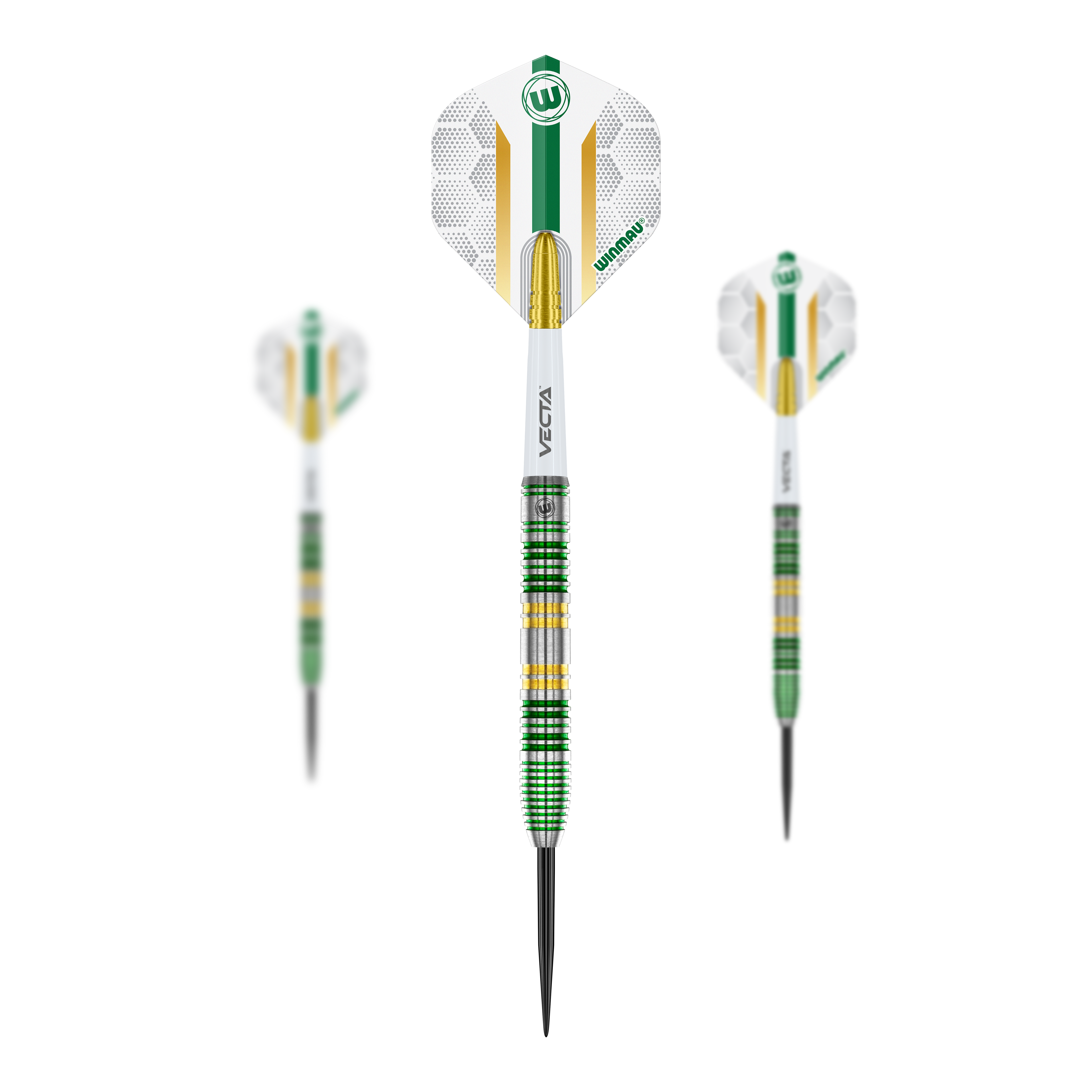 Winmau Xenon Steeldarts Das Bild zeigt ein Set Winmau Xenon Steeldarts. Die Darts sind nebeneinander platziert.