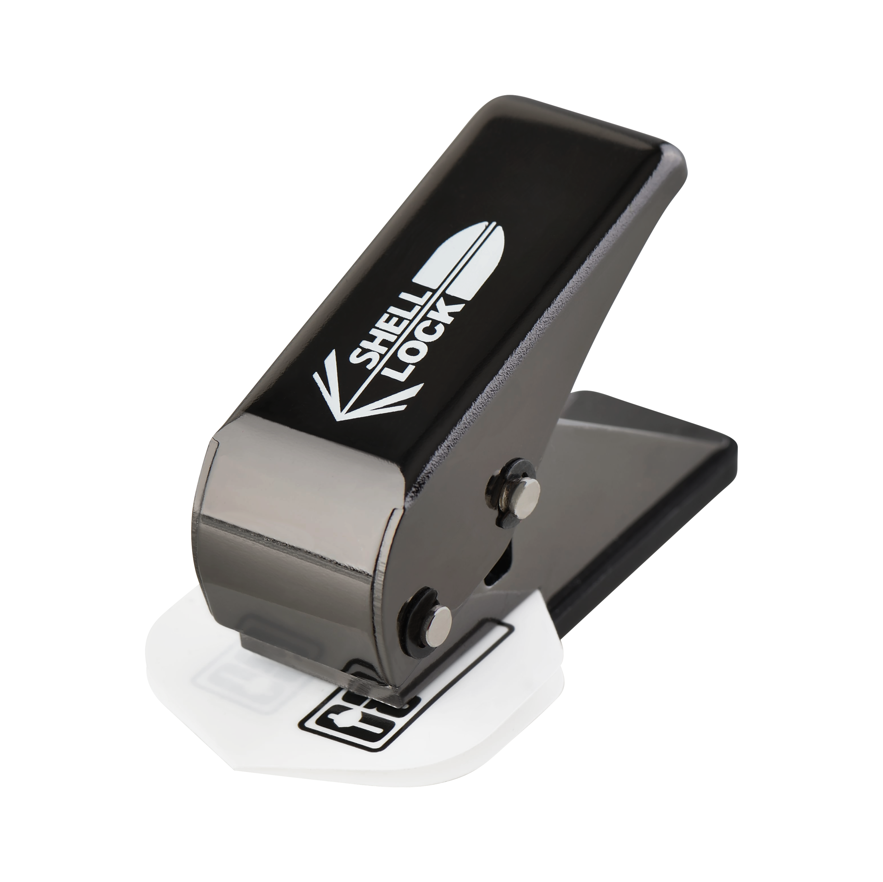 L-Style One80 Shell Lock Punch Vluchtpons Das Bild zeigt den "L-Style One80 Shell Lock Punch Flightlocher". Dieses Gerät wird verwendet, um Löcher in Dart-Flights zu stanzen.
