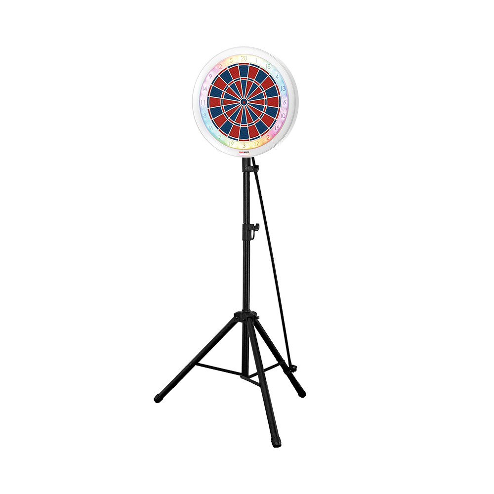 GranBoard 132 Elektronisch Dartbord met Hybrid Pro Dartbordstandaard Das Bild zeigt das GranBoard 132 Elektronisches Dartboard mit Hybrid Pro Dartboardständer. Es ist ein Bundle bestehend aus einem elektronischen Dartboard und einem stabilen Ständer.