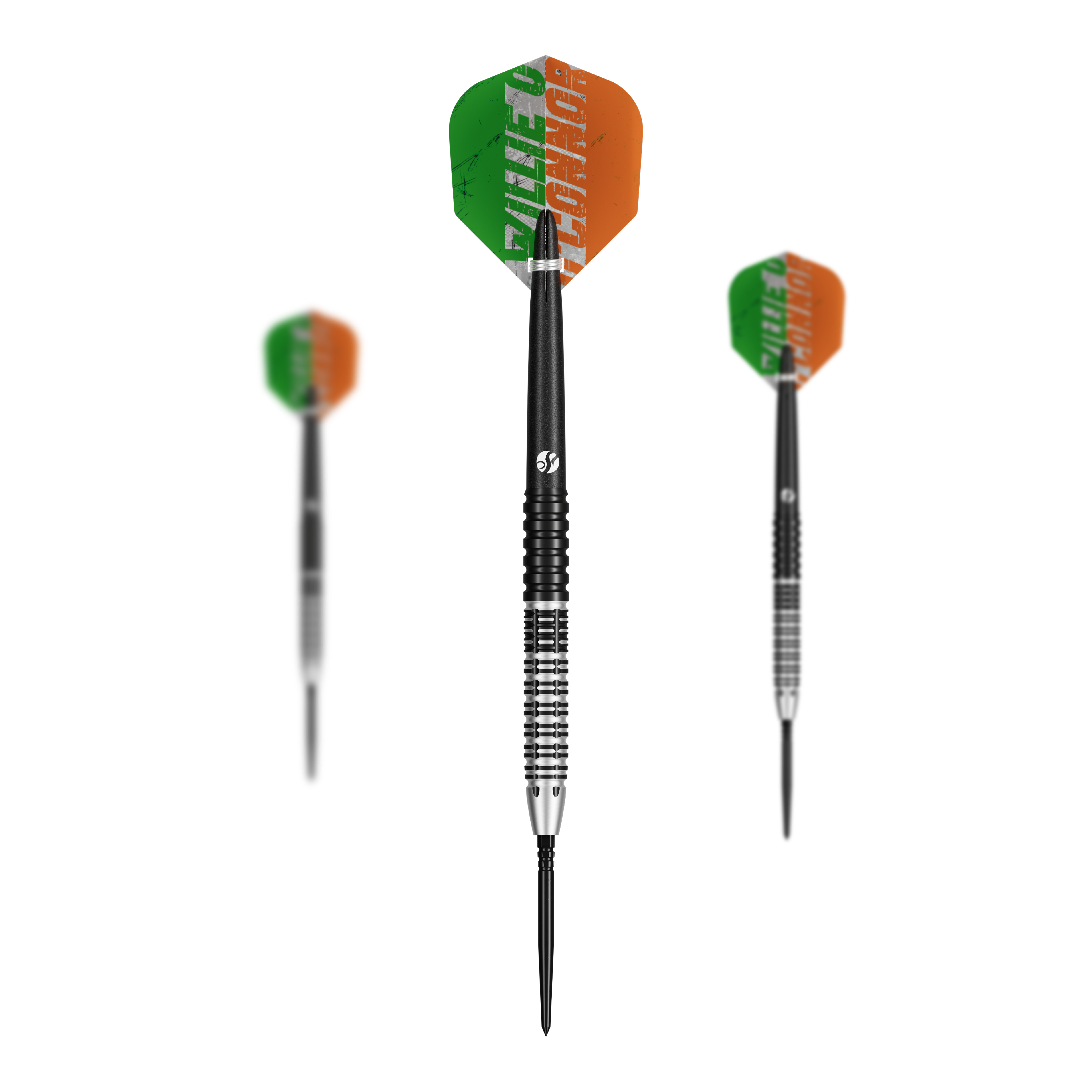 Shot Pro Series Willie O'Connor Magpie Turbo Point Steeldarts Mehrere Dartpfeile mit silbernen Spitzen sind zu sehen. Die Pfeile liegen parallel nebeneinander.