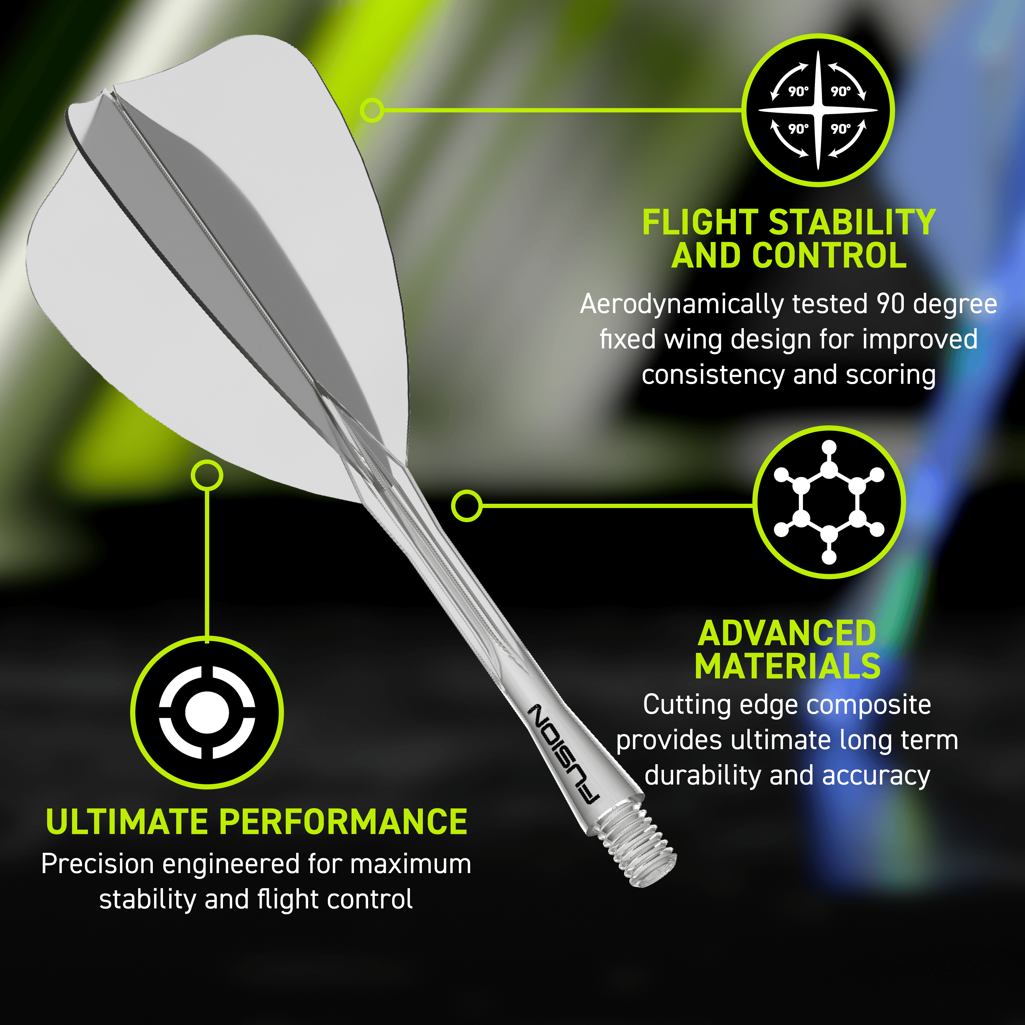 Winmau Fusion Flight Shaft System pijl transparant Das Bild zeigt erneut das Winmau Fusion Flight-Shaft-System Arrow Clear. Dies ist eine weitere Darstellung des klaren Flightschafts für Darts.