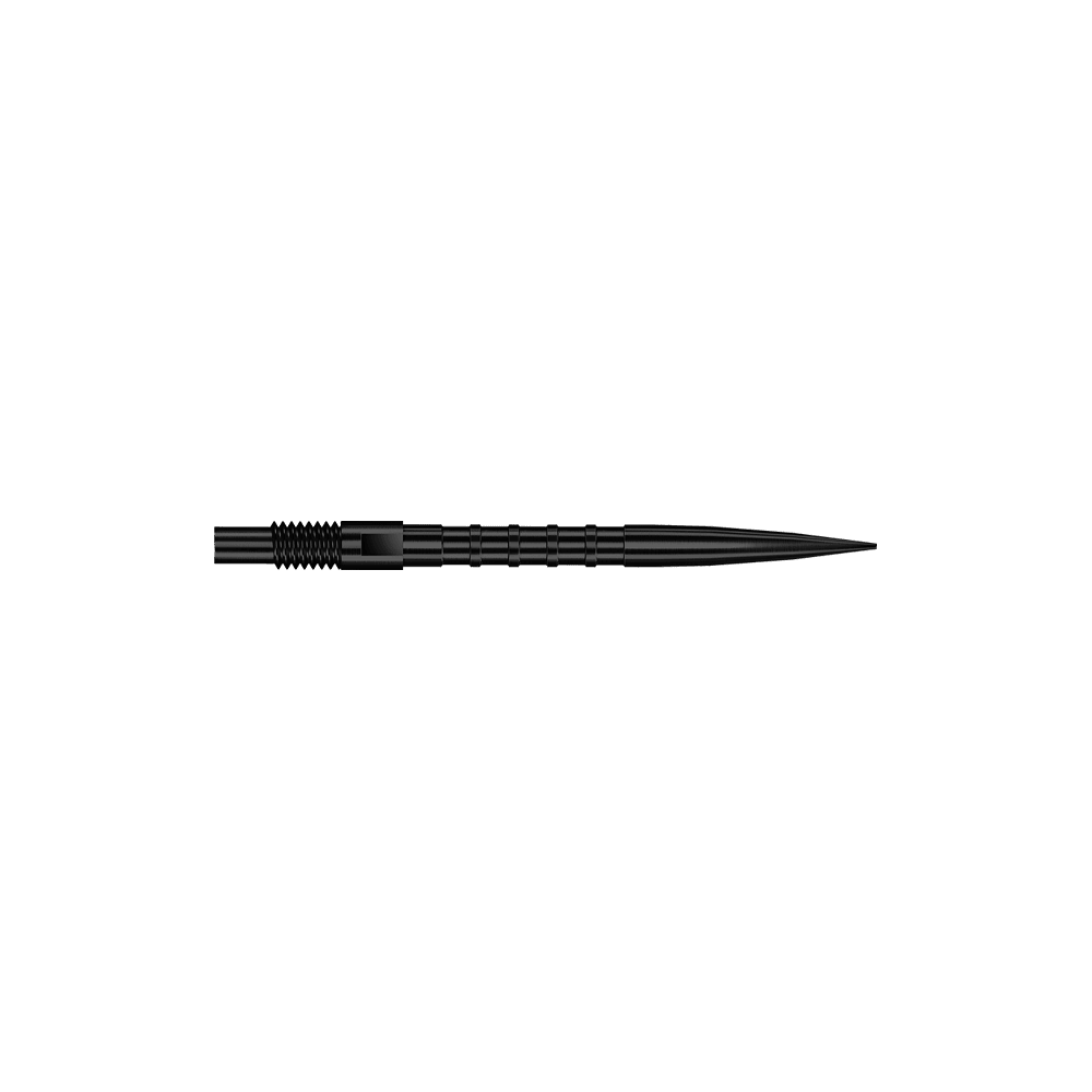 Harrows Quick Point Heavy Metal Dart Tips - Zwart Gezeigt wird QP33164 Harrows Quick Point HeavyMetalGrip Dartspitzen Schwarz 26mm. Es sind schwarze Dartspitzen mit besonderem Grip-Design.