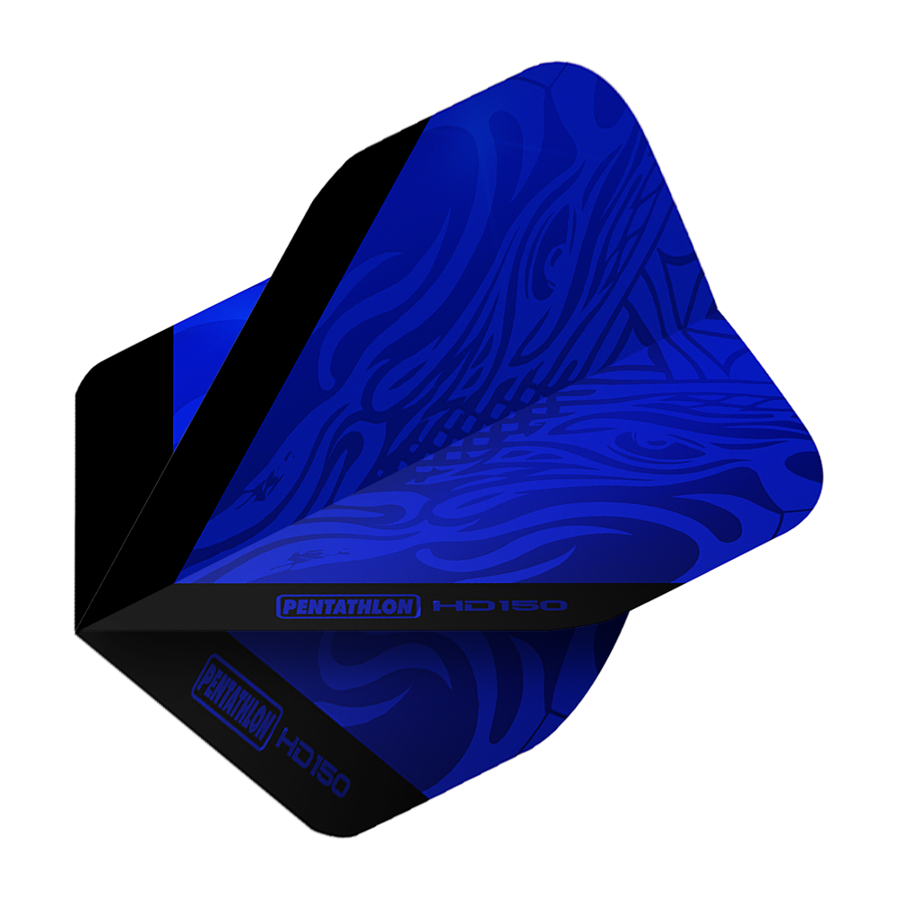 Pentatlon HD150 Metallic Blue Standaardvluchten Dies ist ein Pentathlon HD150 Metallic Blau Standard Flight für Dartpfeile. Das Flight hat ein auffälliges blau-schwarzes Design mit dem Schriftzug "Pentathlon HD150".