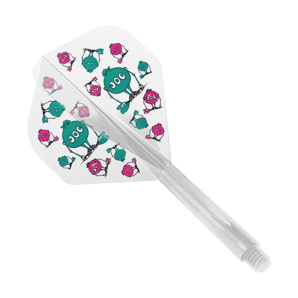 Condor AX GT Monster Clear vluchtsysteem standaard Das Bild zeigt das Produkt "Condor AXE G.T. Monster Clear Flight-System Standard". Auf dem Flight sind lustige, bunte Monster in Blau und Pink abgebildet.