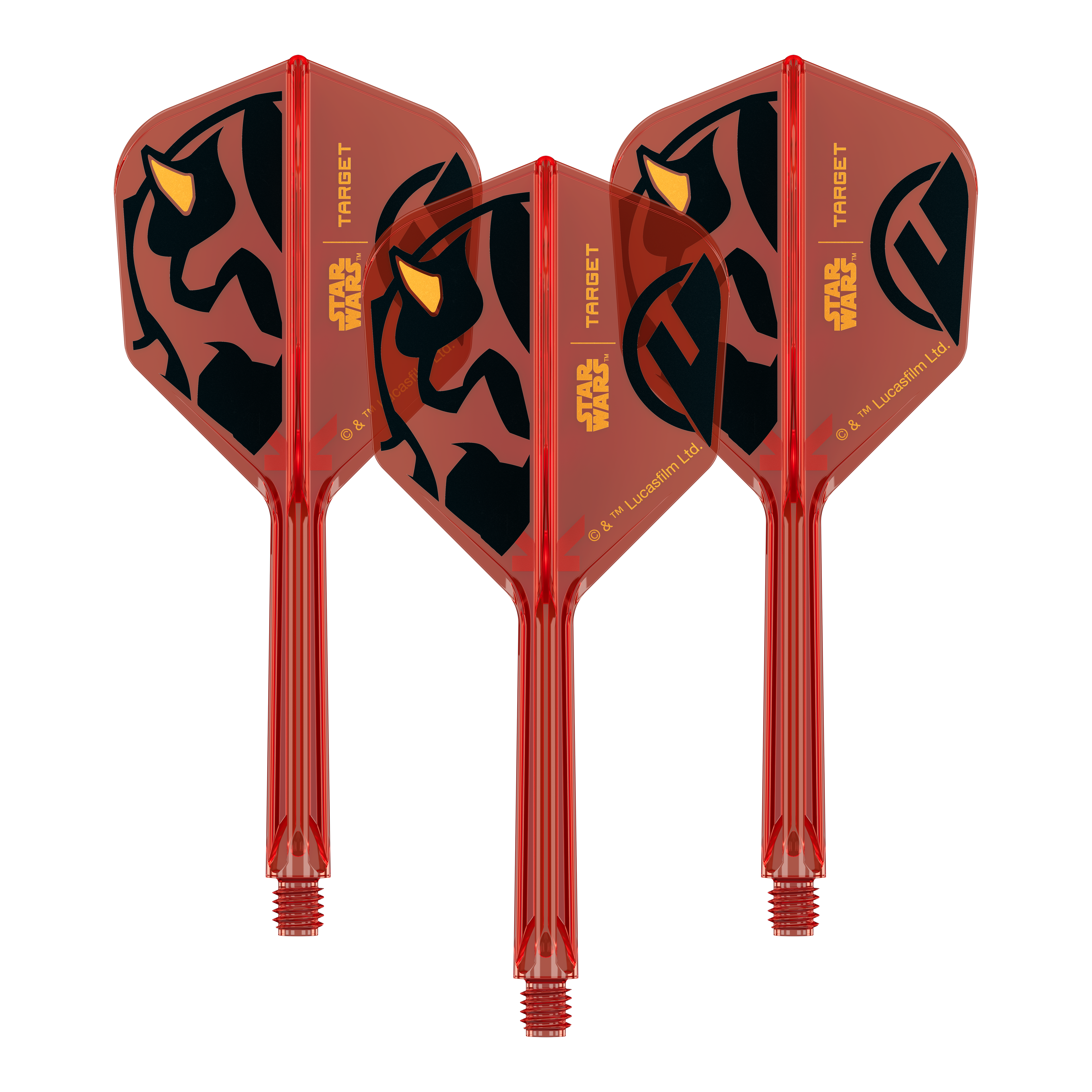 Target Star Wars K-Flex Darth Maul No6-vluchten Abgebildet ist ein Produkt mit dem Namen 410522_Target_StarWars_KFlex_DarthMaul_No6_Flights_Medium_33mm_1Set. Das Bild zeigt vermutlich Dart-Flights mit Star Wars Darth Maul Motiv.