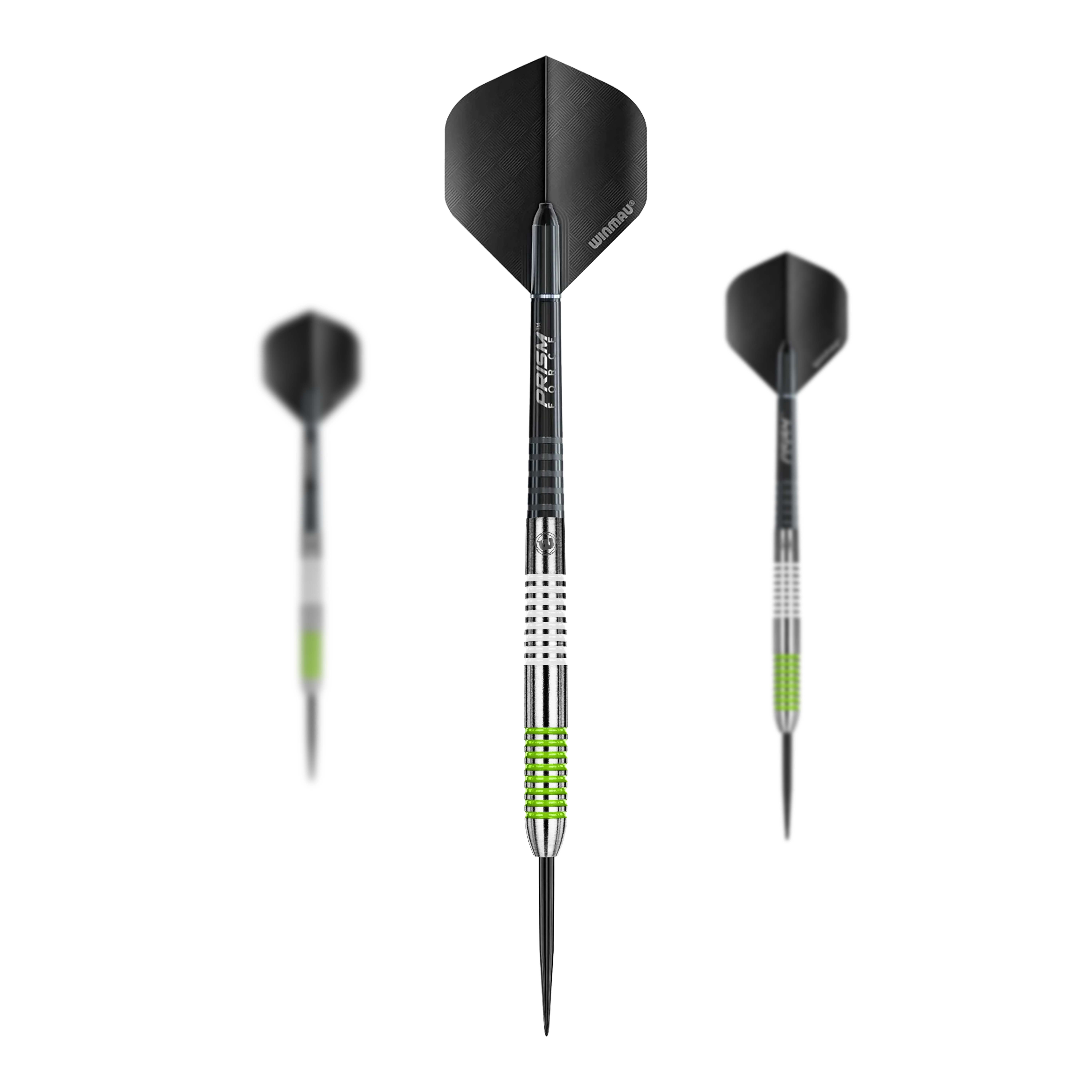 Winmau Ton Machine stalen dartpijlen Die Winmau Ton Machine Steeldarts als Set sind zu sehen. Dieses Produkt enthält mehrere Dartpfeile für das Spiel.