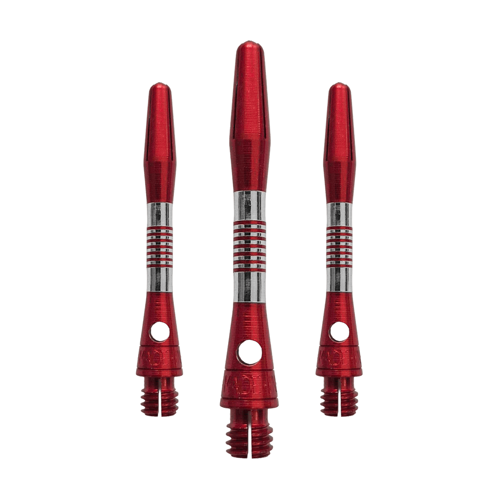 Bulls NL Cetra aluminium shafts - rood Abgebildet ist ein Set roter Aluminium Shafts mit 34 mm Länge. Sie werden wahrscheinlich beim Dartspiel verwendet.