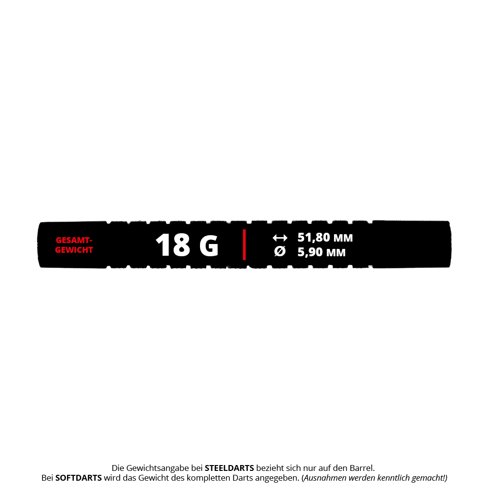 Auf dem Bild sieht man McDart Black Ring Softdart Barrels mit 18g. Das Produkt besitzt schwarze Ringe für ein markantes Design.
