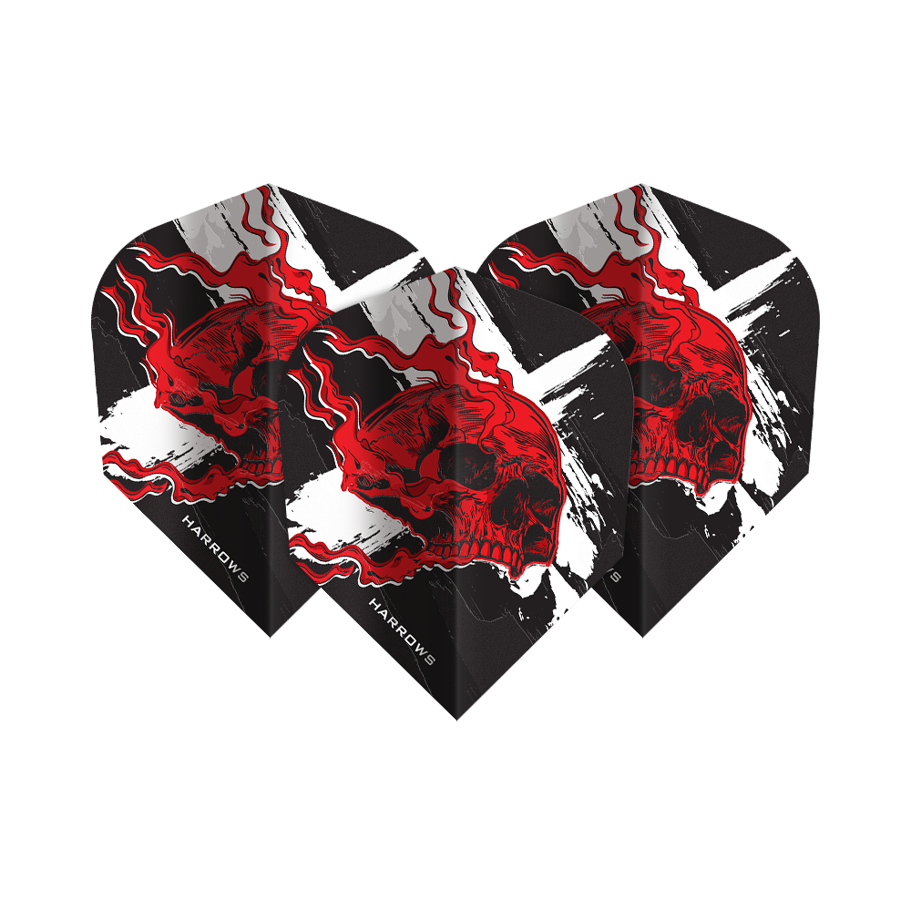 Ryan Searle van Harrow Heavy Metal No6 Flights Abgebildet sind die Harrows Ryan Searle Heavy Metal No6 Flights. Diese Flights sind für Dartpfeile konzipiert und tragen das Heavy Metal Design.