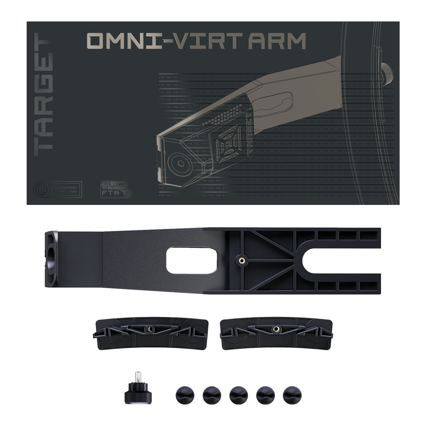 Target OMNI VIRT camera-arm Dieses Bild präsentiert den Target OMNI VIRT Kamera Arm. Das Produkt ist ein spezieller Kamerahalter für Dartspieler.