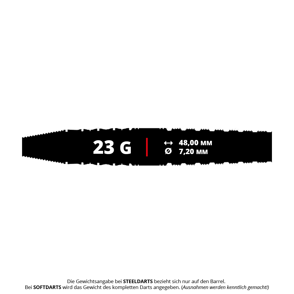 Caliburn Player De Pandaman Advanced Steeldarts - 23g Das Bild zeigt die Produktinformationen zu "Caliburn Player The Pandaman Advanced Steeldarts - 23g". Der Dart wiegt 23 Gramm, ist 48,00 mm lang und hat einen Durchmesser von 7,20 mm.