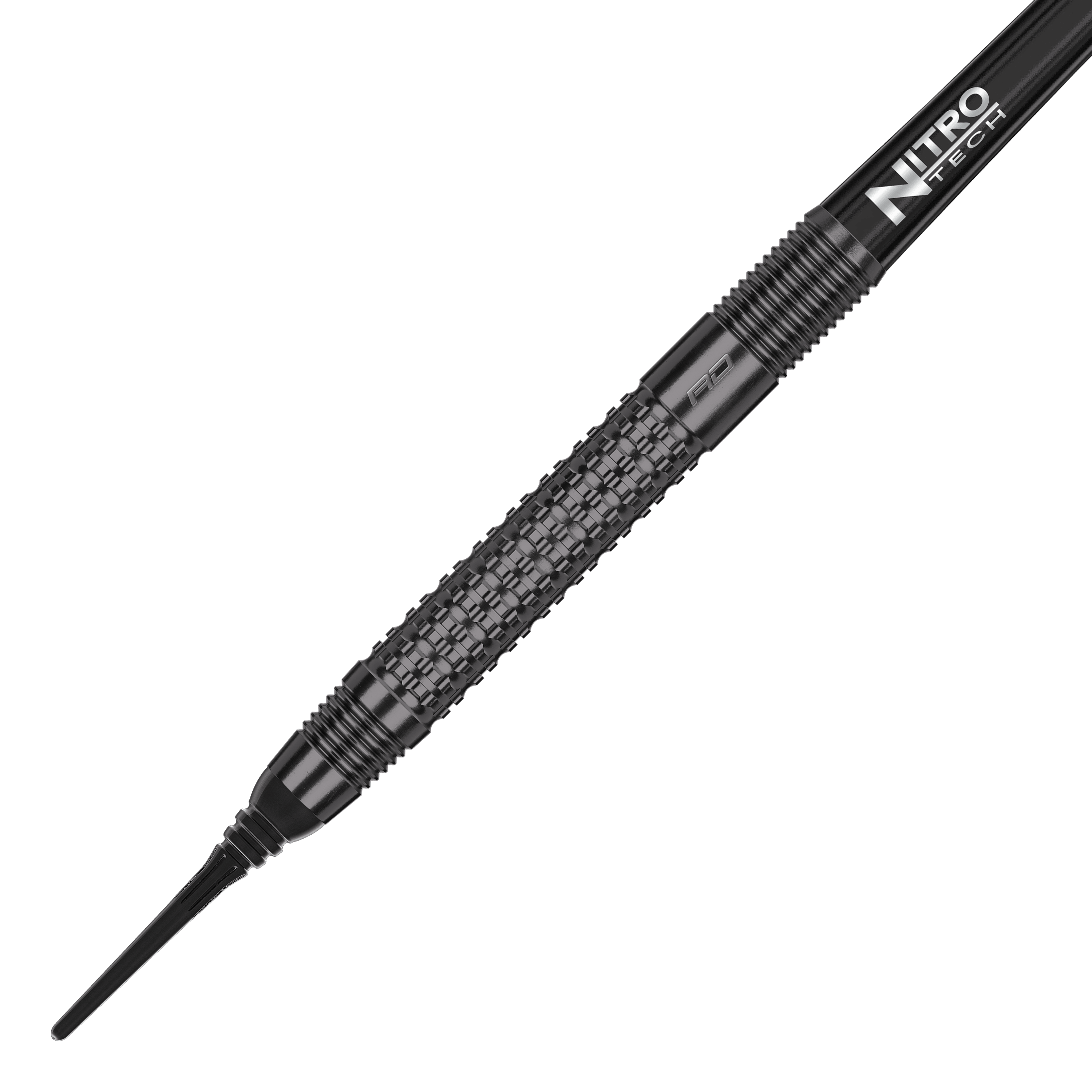 Red Dragon T-800 zachte darts - 20g Das Bild zeigt einen Red Dragon T-800 Softdart mit einem Gewicht von 20 Gramm. Der Dart ist schwarz und hat eine strukturierte Griffzone für besseren Halt.