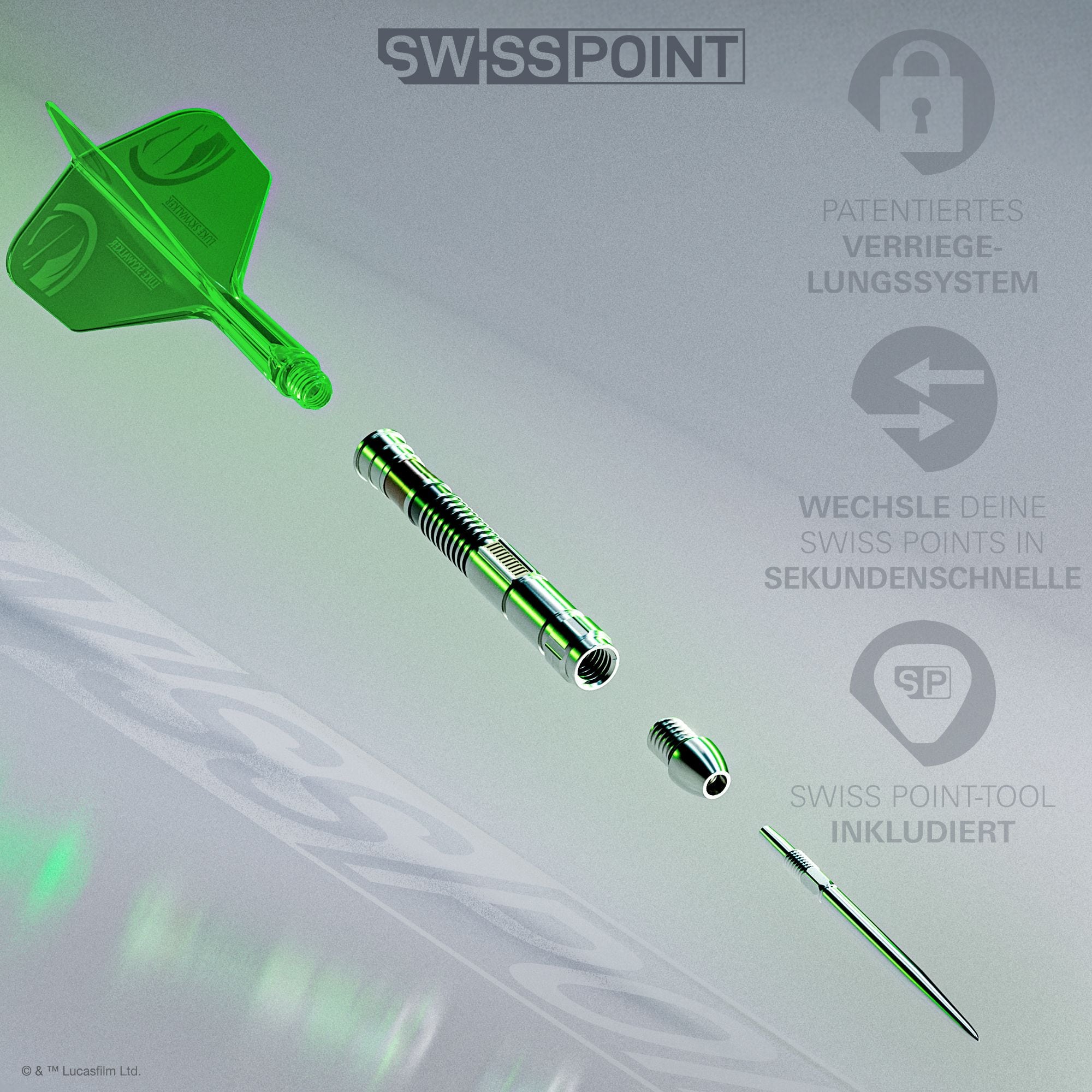 Hier ist das Produkt Target Star Wars Luke Skywalker The Jedi Knight Light Saber Limited Edition Steeldarts - 24g zu sehen. Die Darts sind eine Sonderedition und haben ein Star Wars-Design.