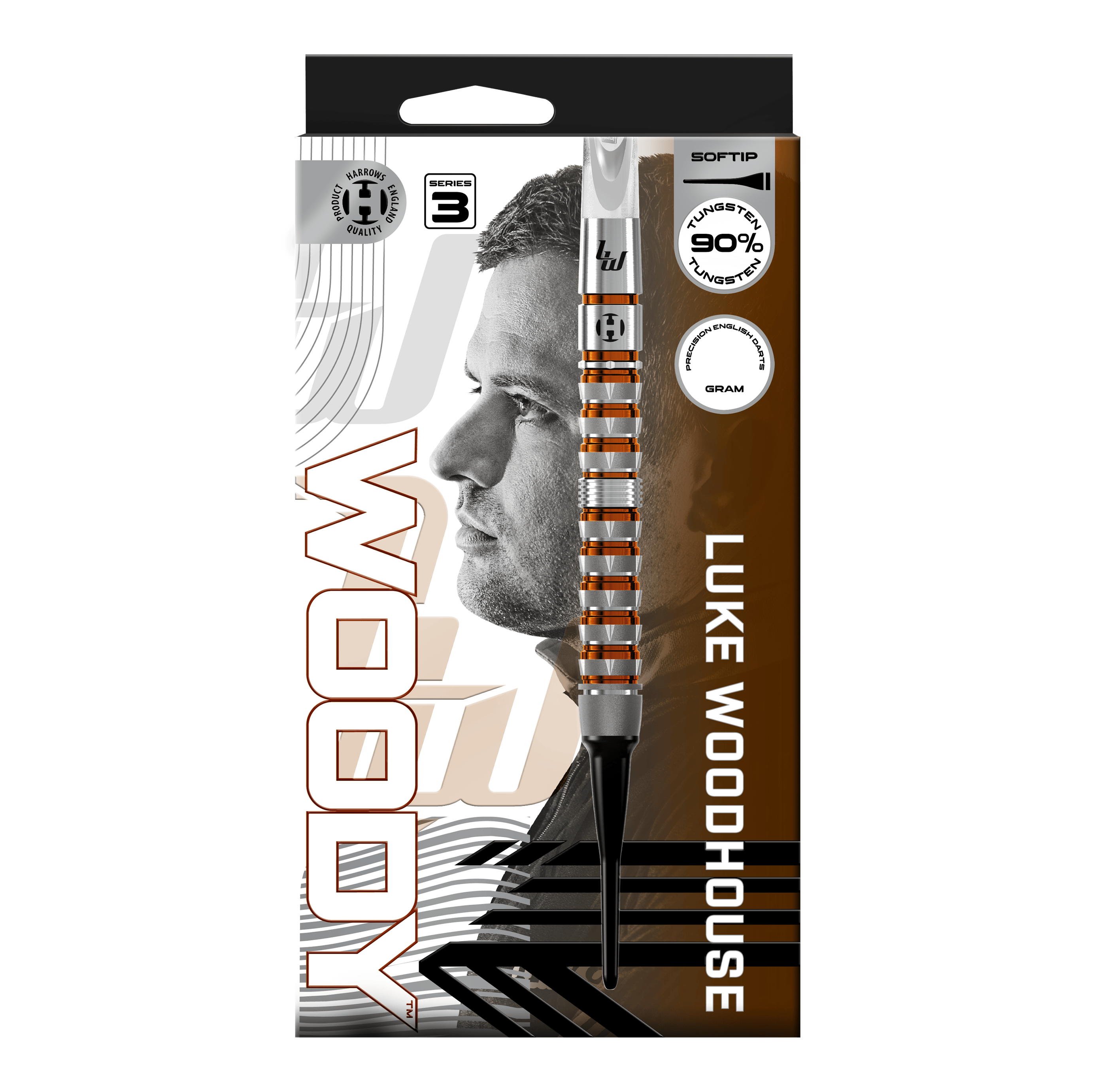 Harrow's Luke Woodhouse Series 3 Zachte Darts - 18g Hier ist das Produkt Harrows Luke Woodhouse Series 3 Softdarts - 18g zu sehen. Das Foto stellt die Softdarts in der 18-Gramm-Ausführung dar.