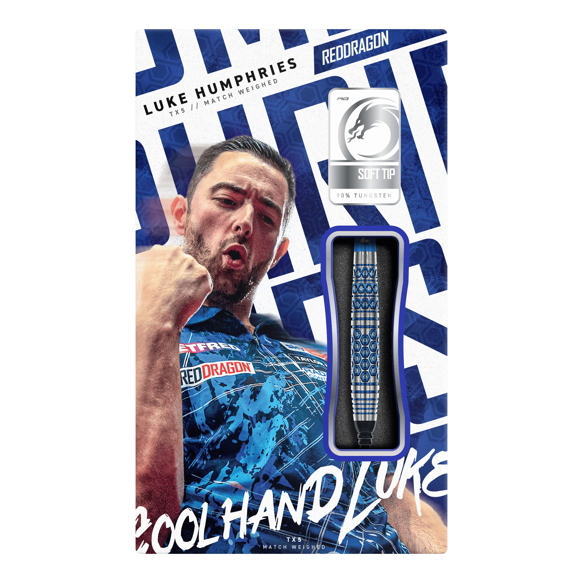 Red Dragon Luke Humphries TX5 Soft Darts - 20g Diese Grafik stellt die Red Dragon Luke Humphries TX5 Softdarts - 20g dar. Es handelt sich um hochwertige Softdarts mit Luke Humphries Design.