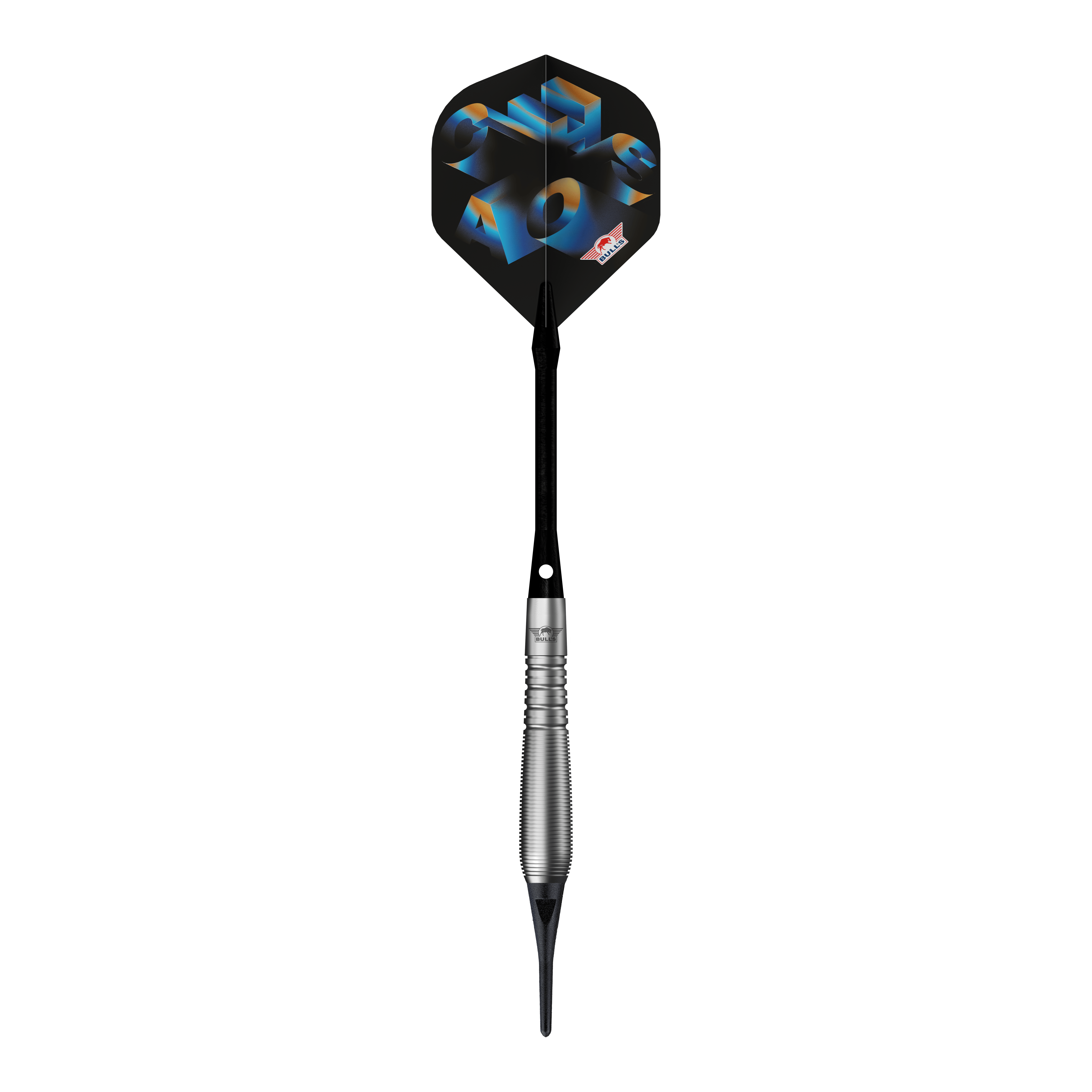 Das Bild zeigt Bulls NL Chaos Blue Softdarts mit einem Gewicht von 19g. Die blauen Softdarts sind für Präzisionswürfe entwickelt.